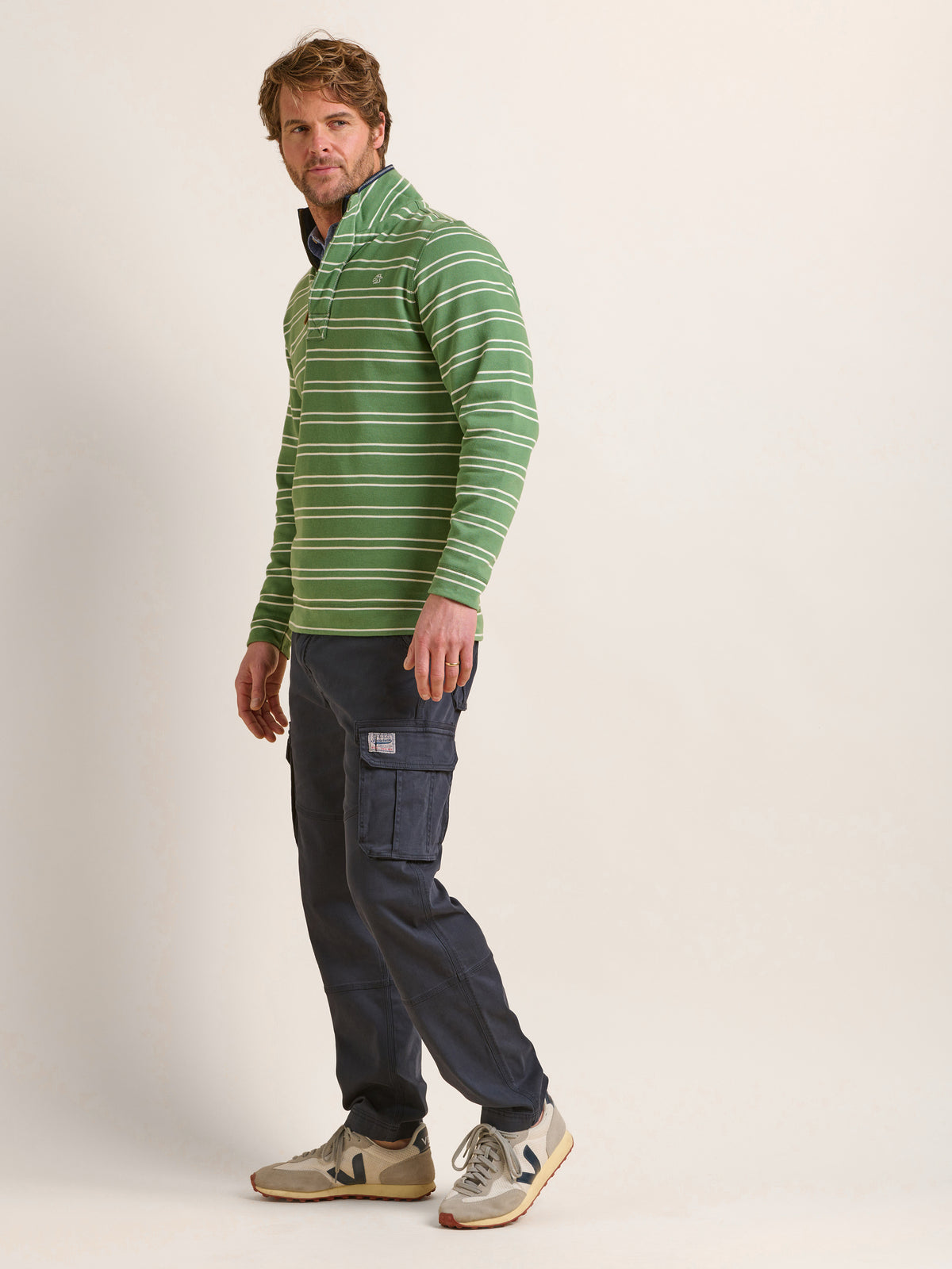 Green Stripe Quarter Zip Sweat