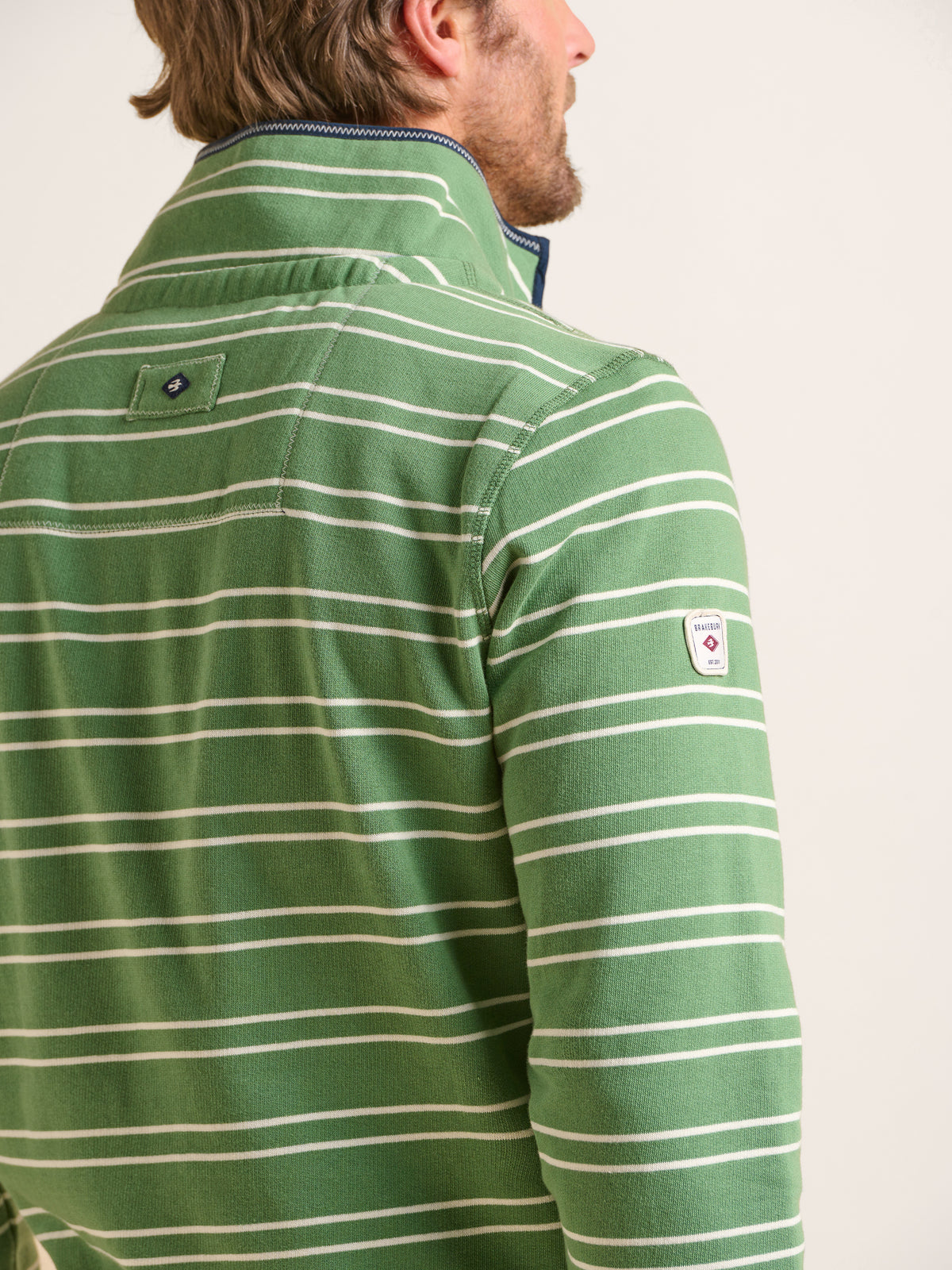 Green Stripe Quarter Zip Sweat