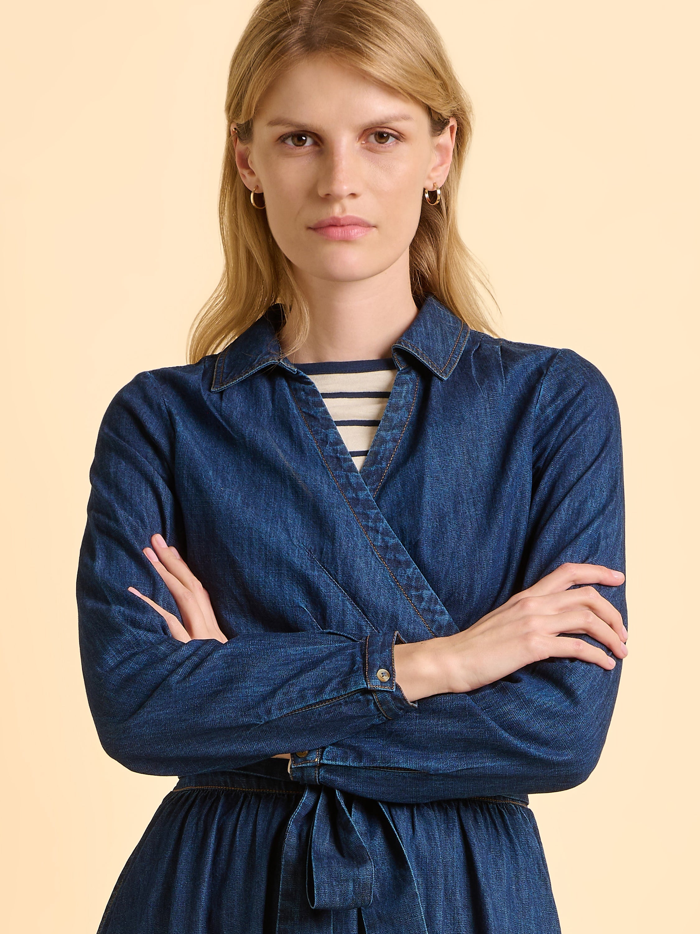 white christmas dresses Denim Pleat Dress – Brakeburn