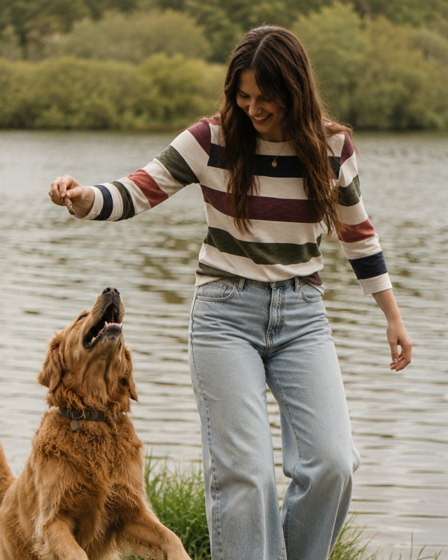 Lulworth Multi Colour Stripe 3/4 Sleeve T-Shirt