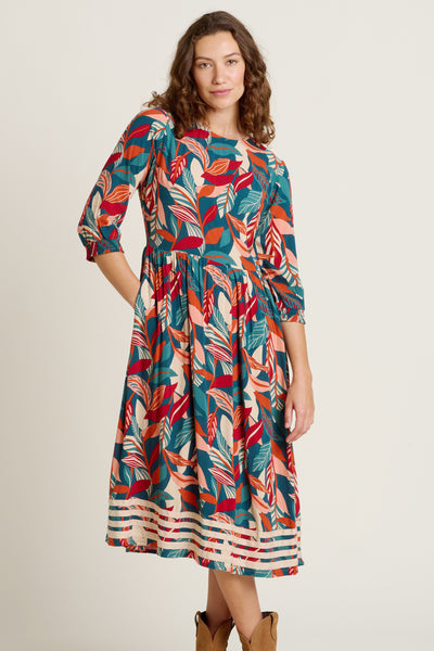 Women's Green Evergreen Leaves Midi Dress