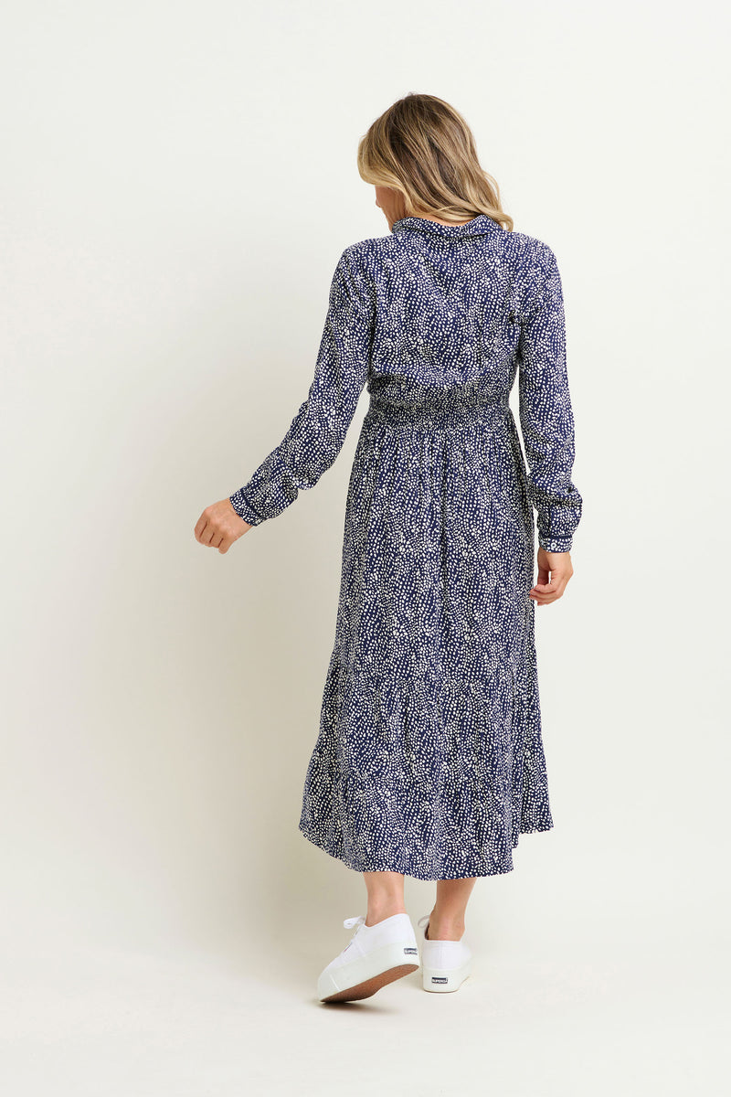 Flowing Spots Maxi Shirt Dress