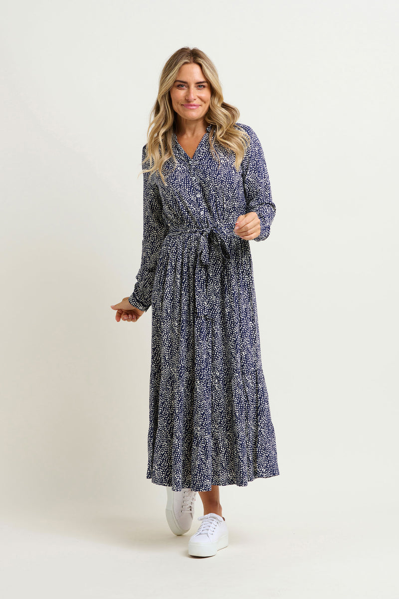 Flowing Spots Maxi Shirt Dress