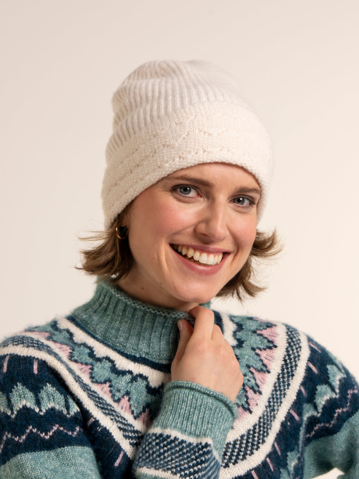 Stellar Pointelle Rib Knitted Beanie Hat