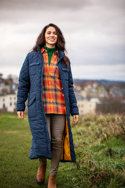 Women's Navy Matravers Long Line Coat | Brakeburn
