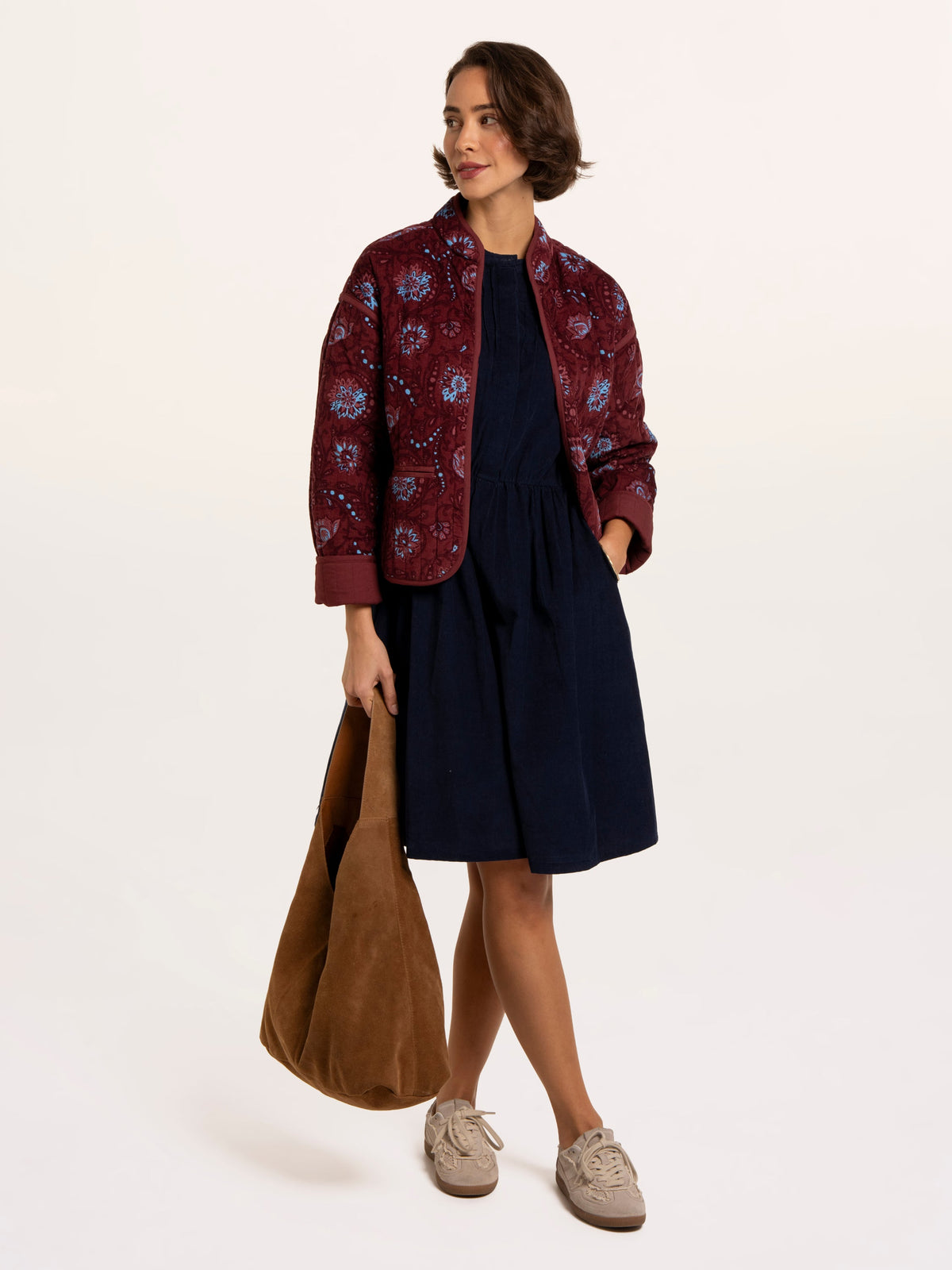Plum Printed Quilted Tie Front Jacket