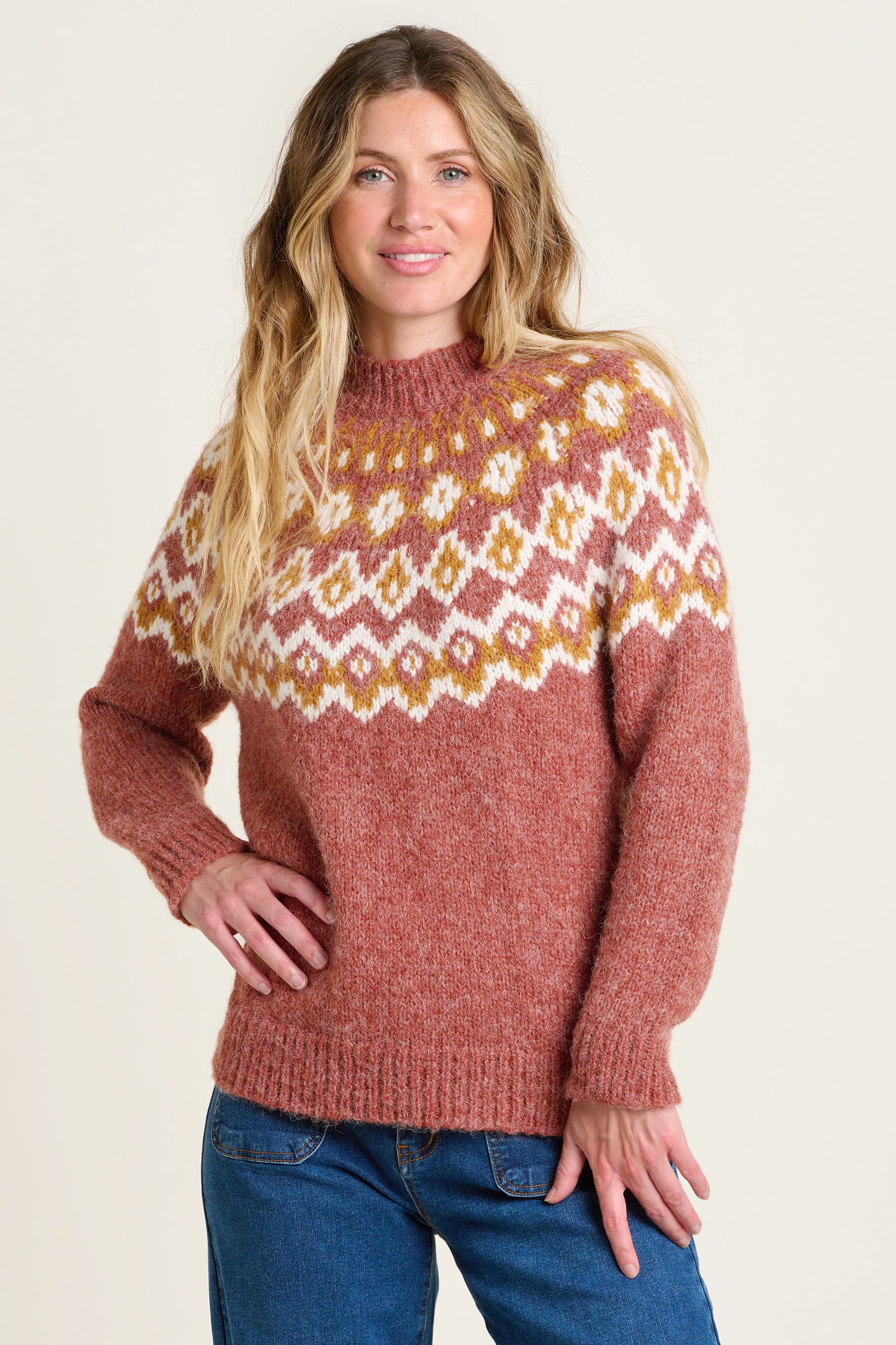 Women's Rust Chunky Knitted Fairisle Jumper | Brakeburn