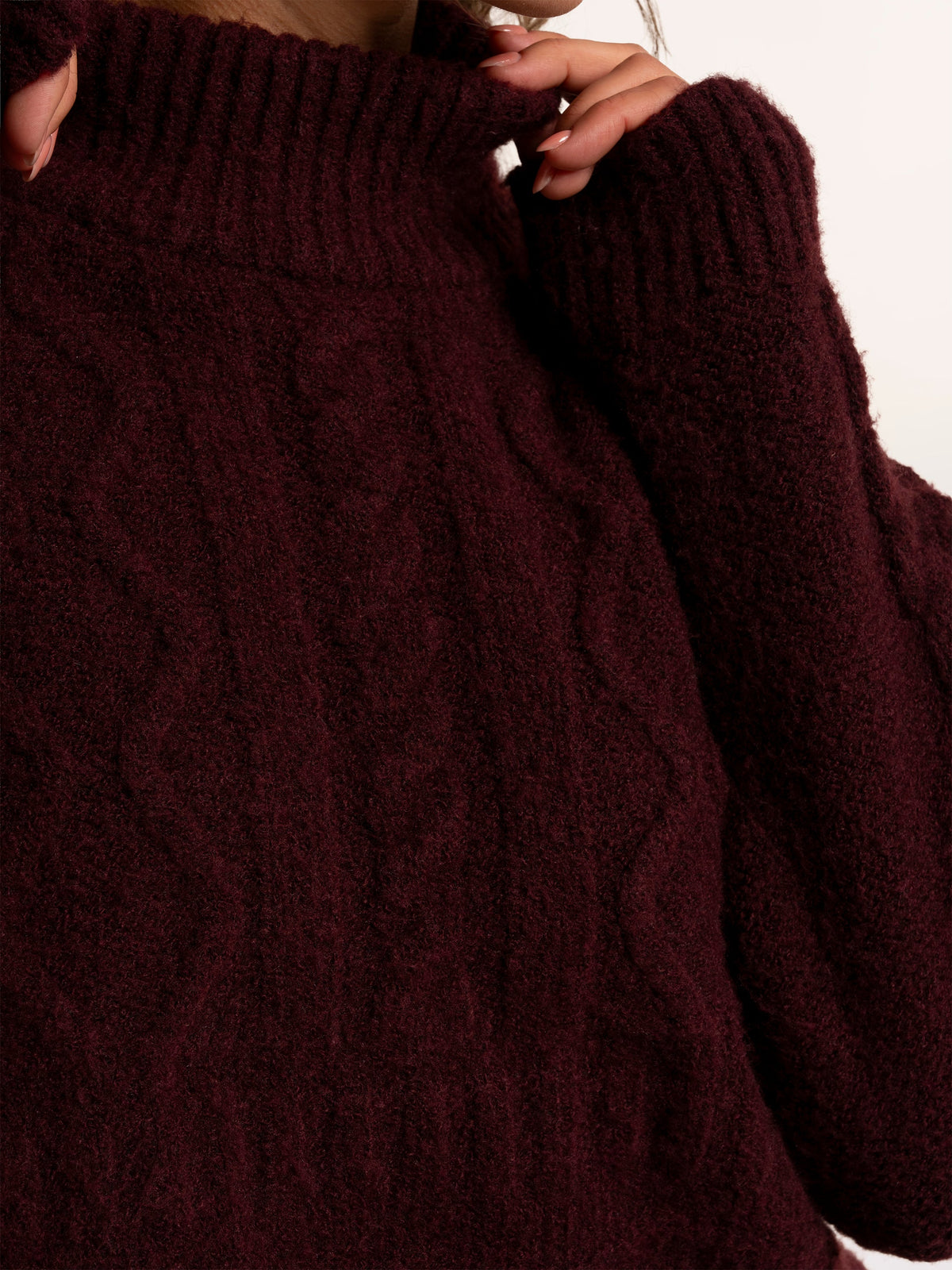 Freya Cable Knitted Funnel Neck Jumper