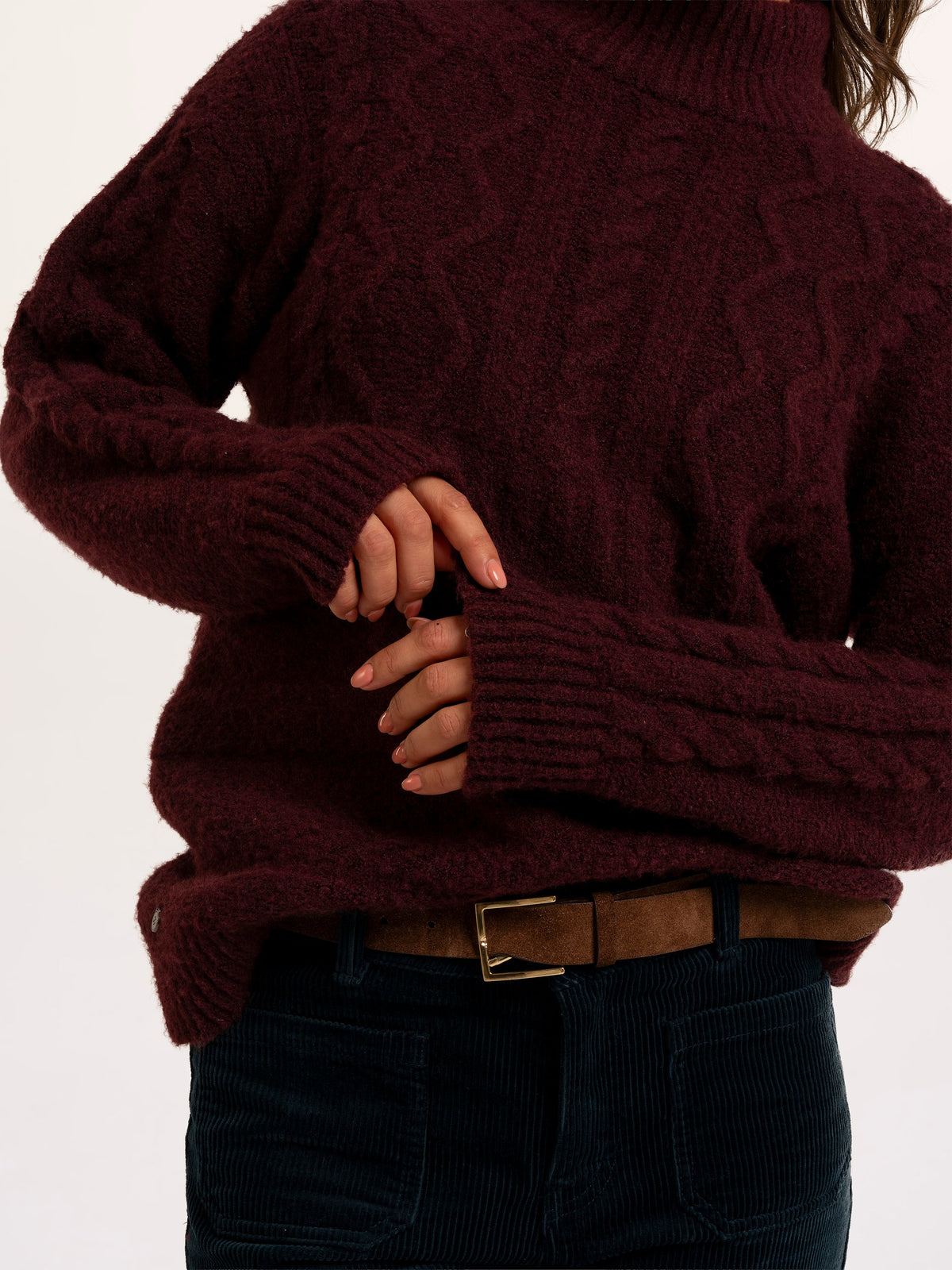 Freya Cable Knitted Funnel Neck Jumper