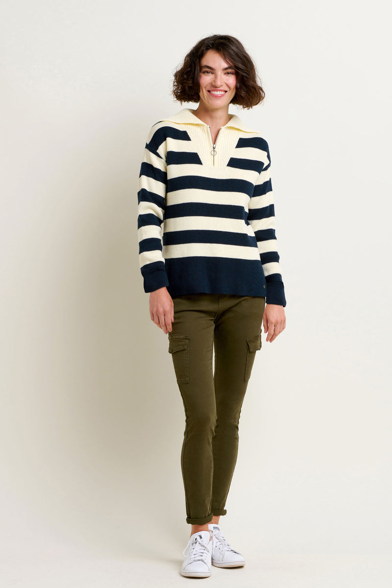 Stripe Collar Zip Knit