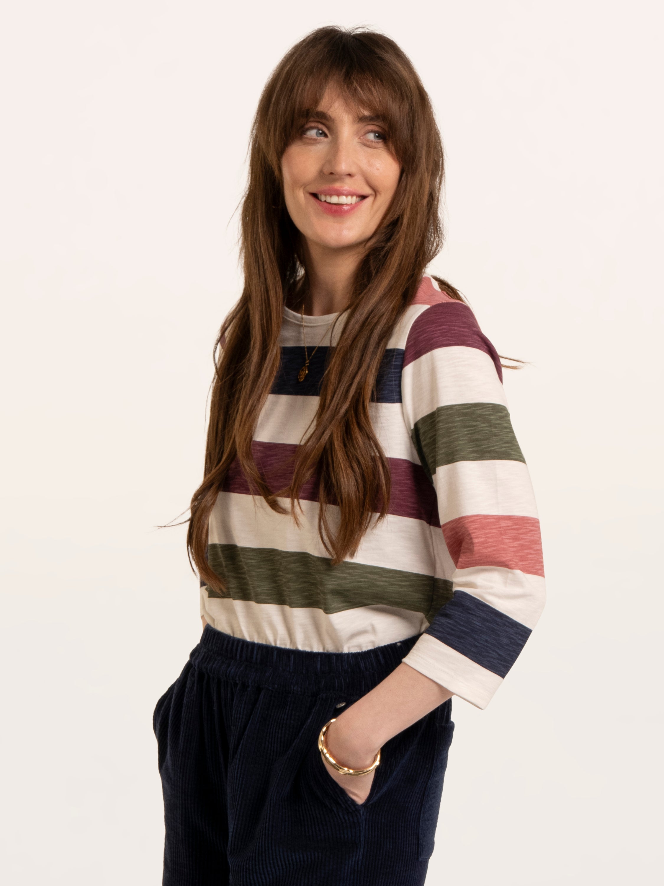 Lulworth Multi Colour Stripe 3/4 Sleeve T-Shirt