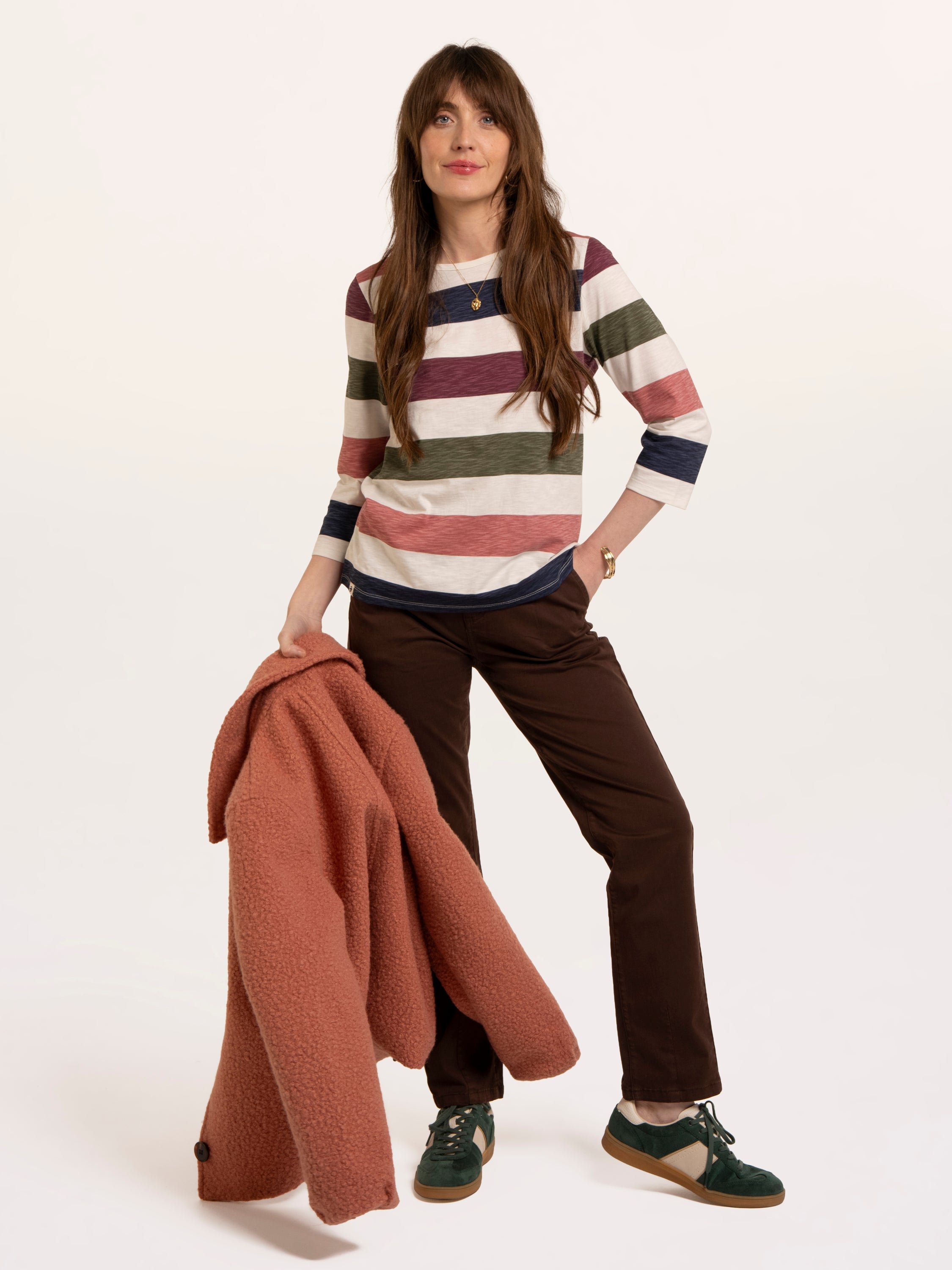Lulworth Multi Colour Stripe 3/4 Sleeve T-Shirt