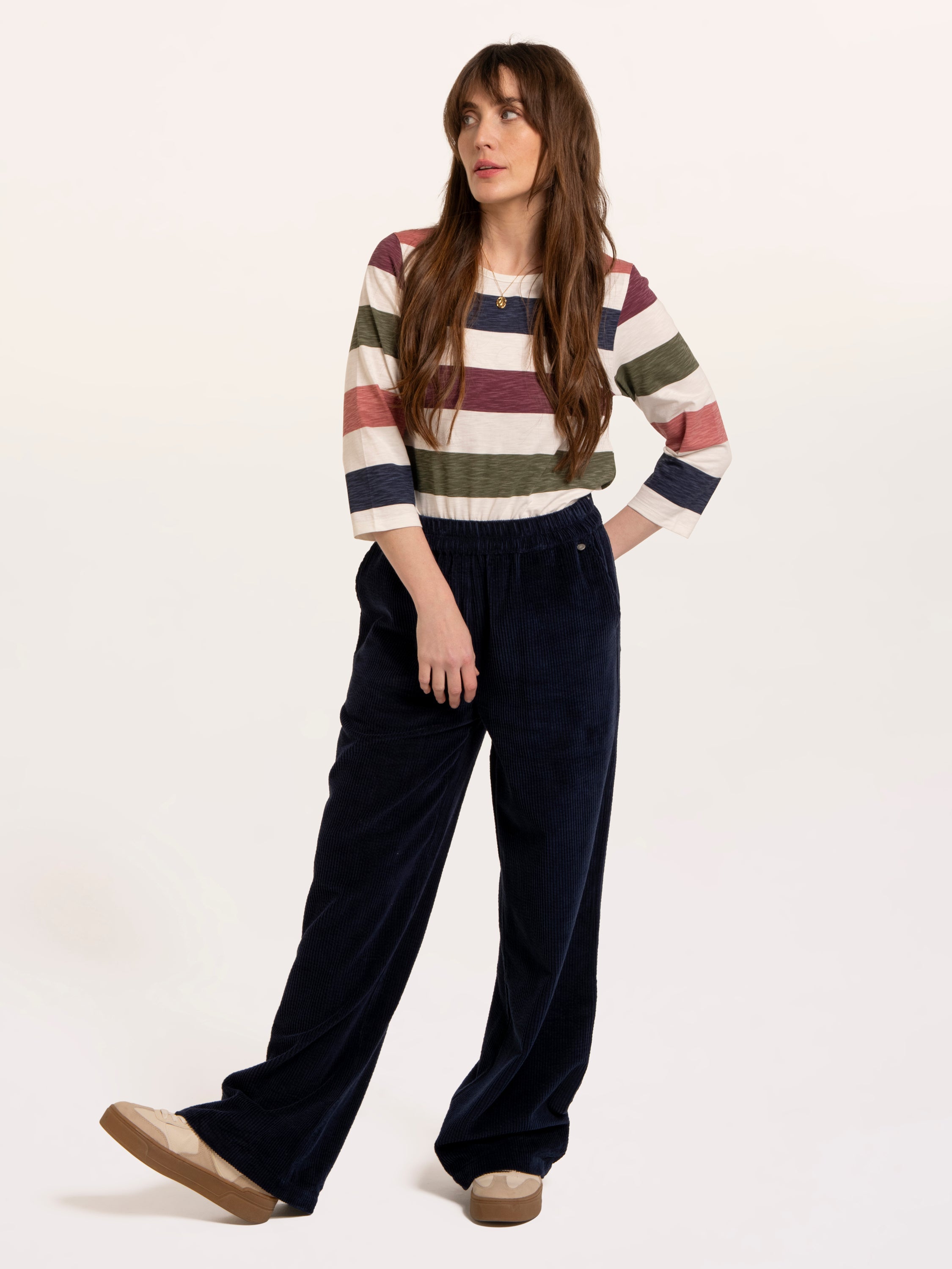 Lulworth Multi Colour Stripe 3/4 Sleeve T-Shirt
