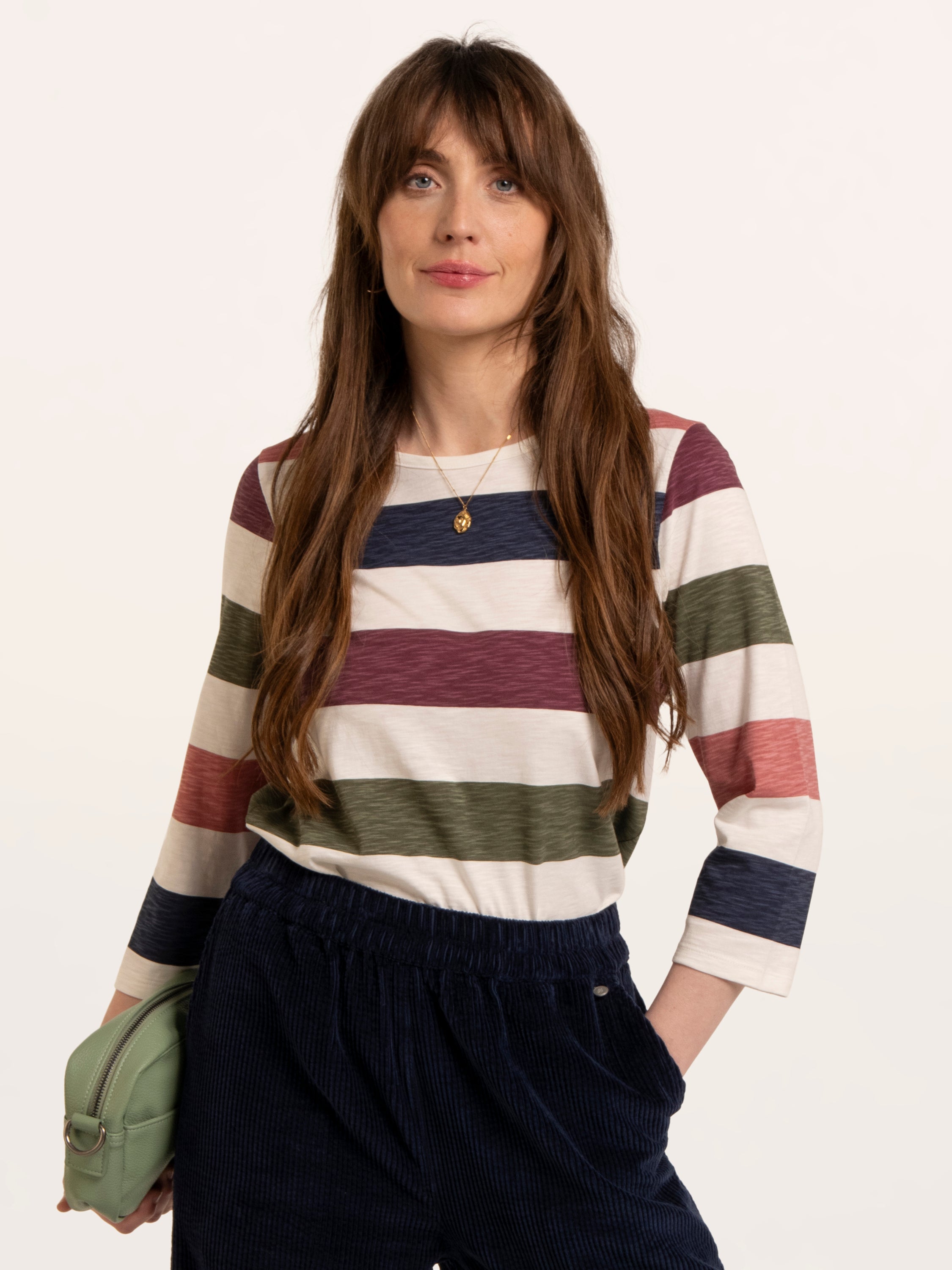 Lulworth Multi Colour Stripe 3/4 Sleeve T-Shirt