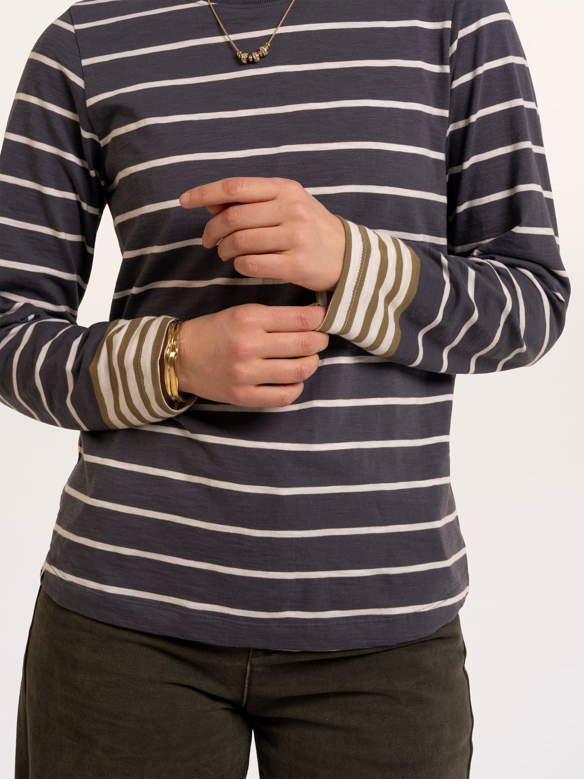 Exbury Cuff Detail Stripe Long Sleeve T-Shirt