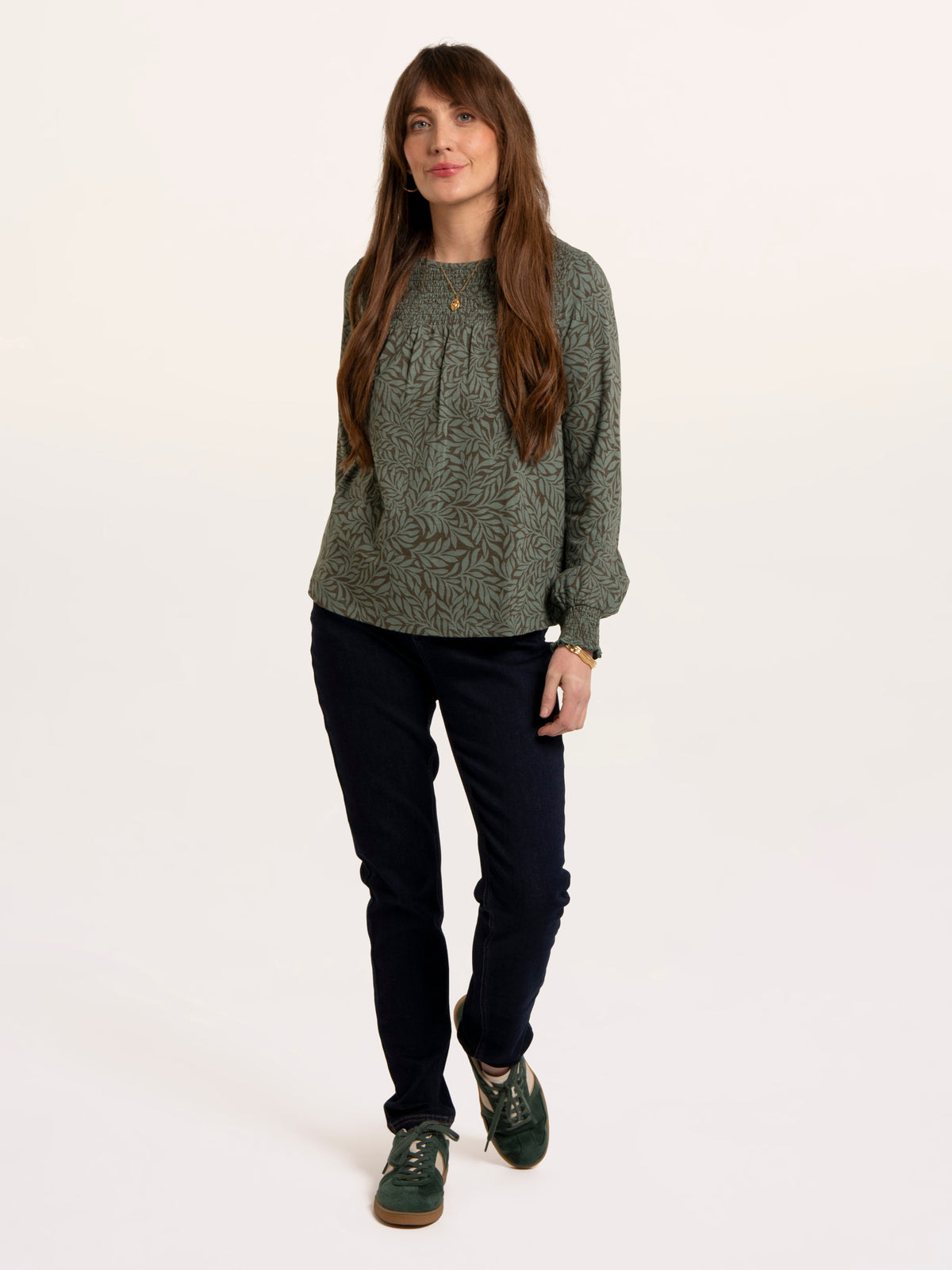 Brenda Smock Front Printed Long Sleeve T-Shirt