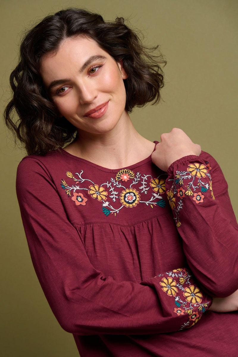 Folk Floral Embroidered Tee