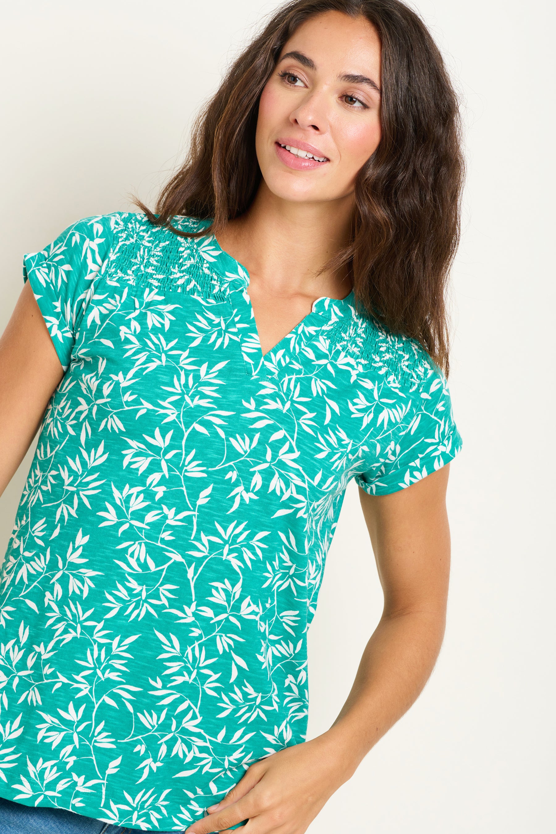 Notch Neck  Bamboo Leaves Tshirt