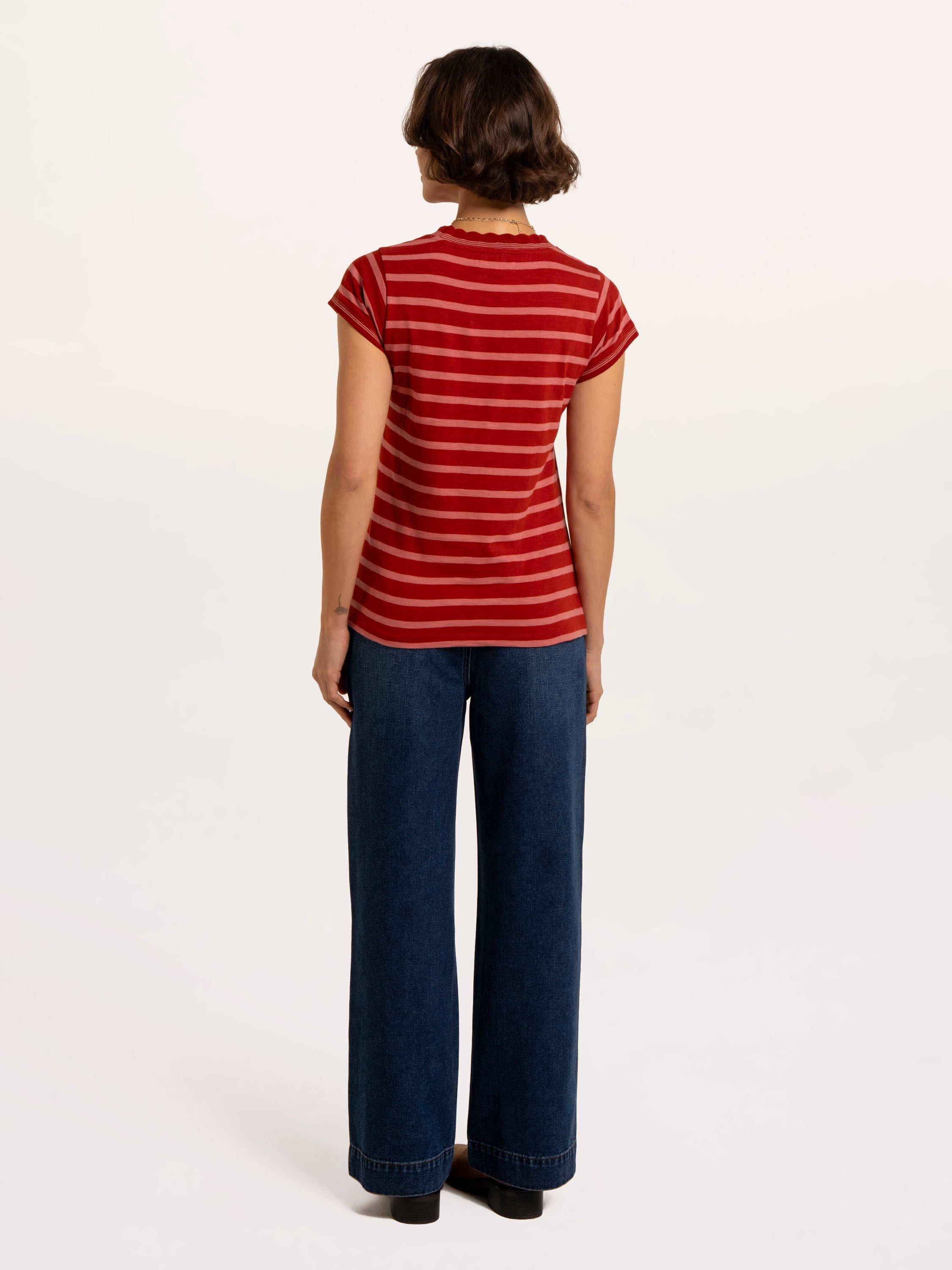 Hurst Yarn Dye Stripe Scallop Neck T-Shirt