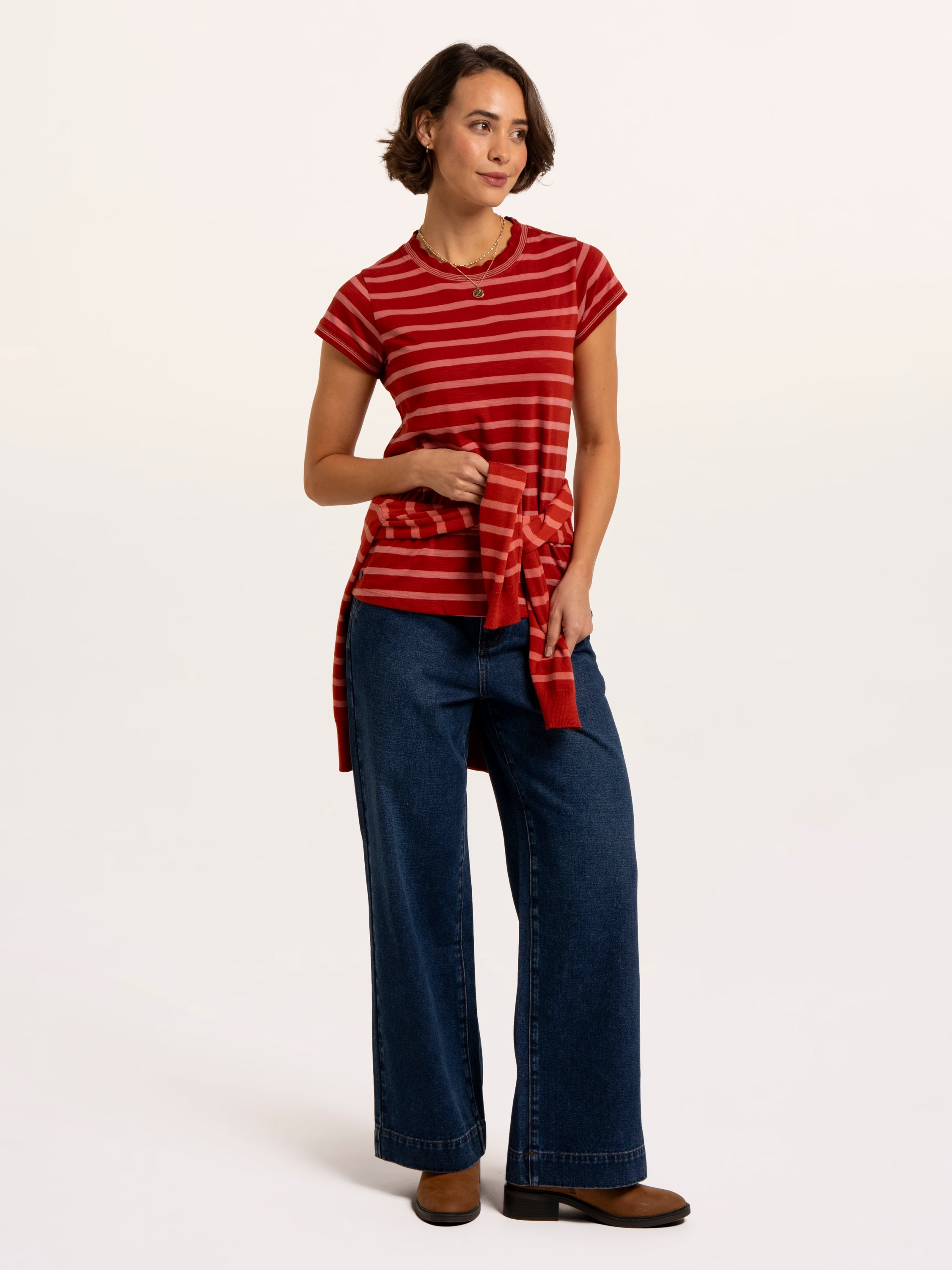 Hurst Yarn Dye Stripe Scallop Neck T-Shirt