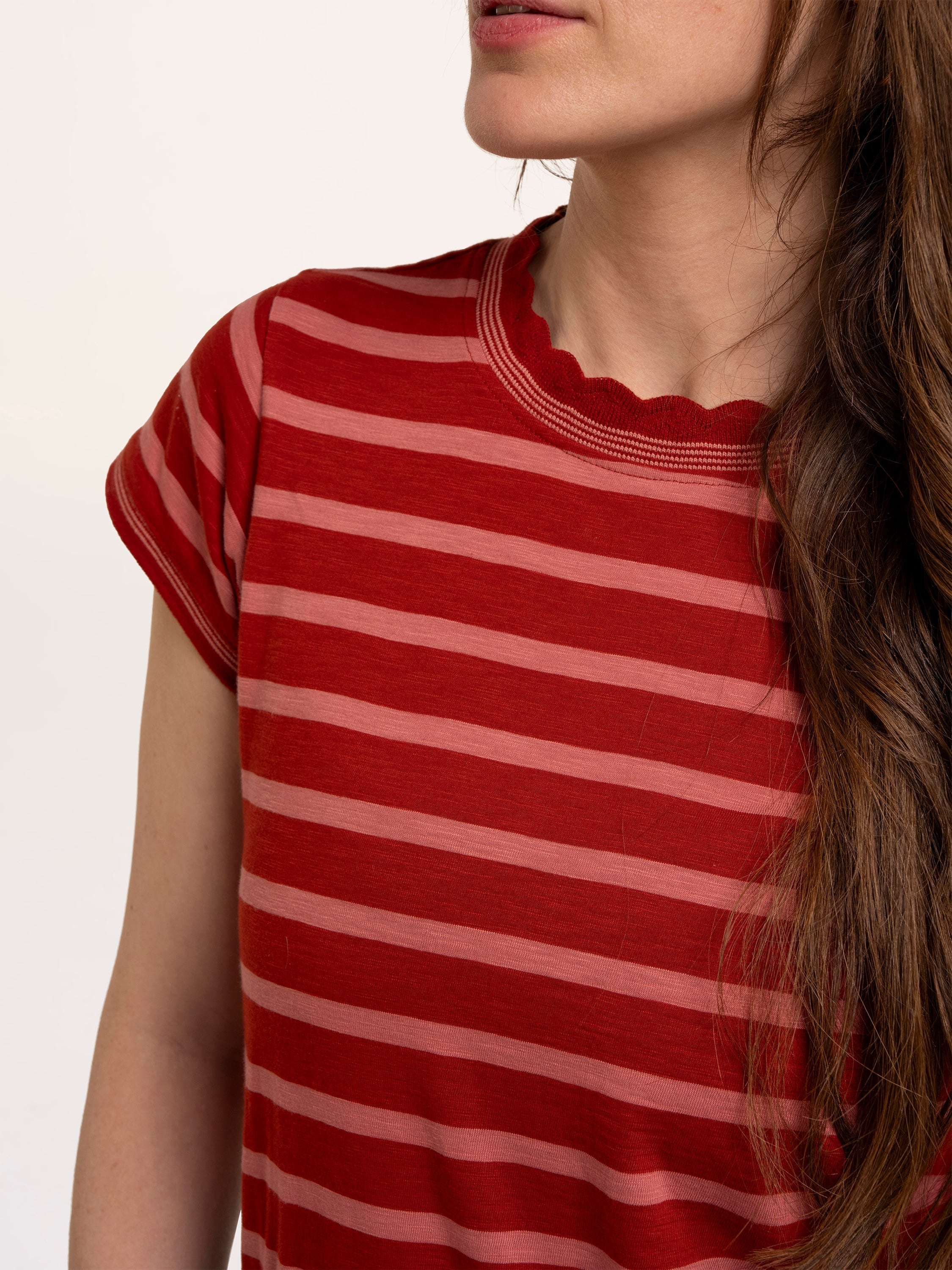 Hurst Yarn Dye Stripe Scallop Neck T-Shirt