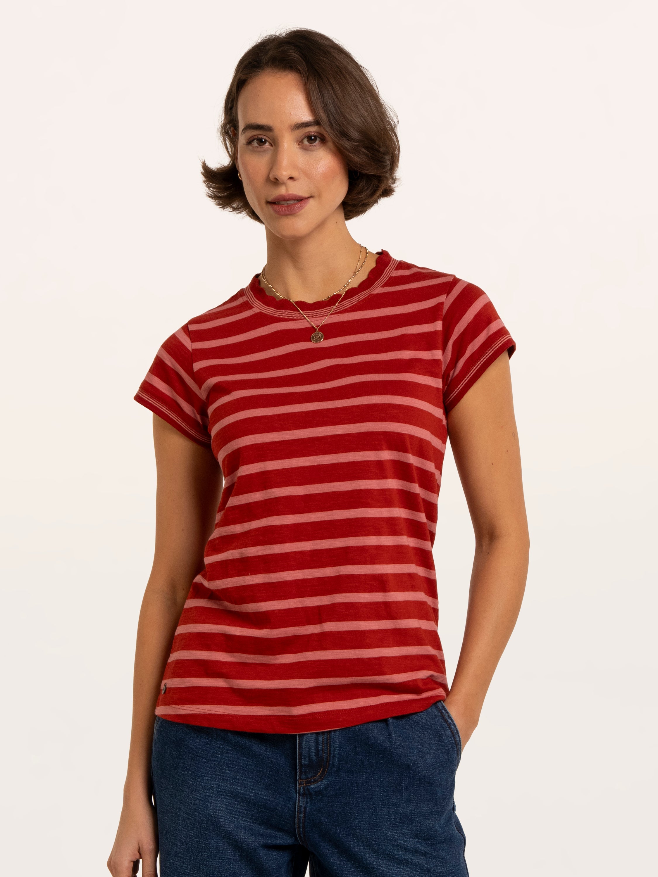 Hurst Yarn Dye Stripe Scallop Neck T-Shirt