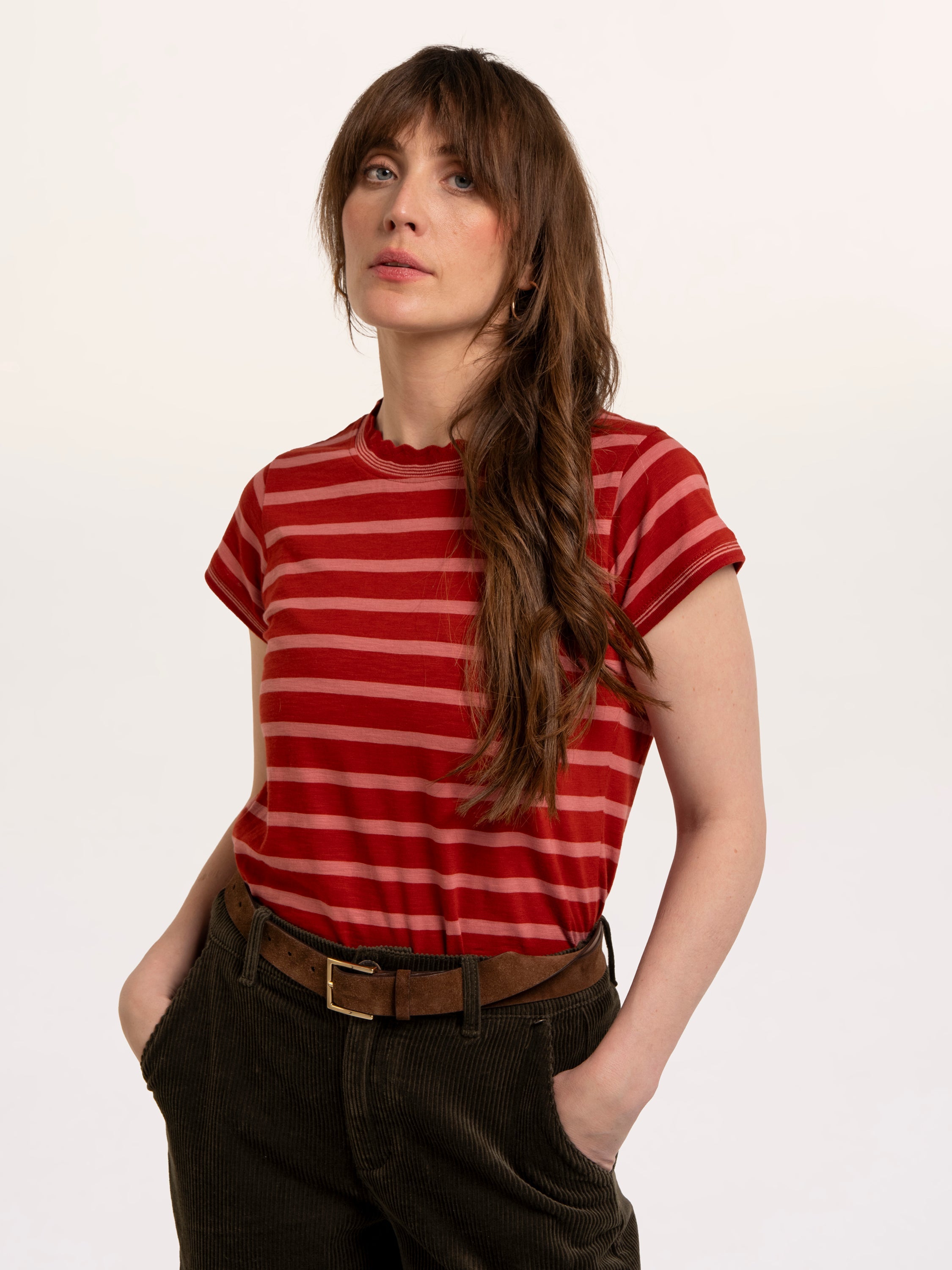 Hurst Yarn Dye Stripe Scallop Neck T-Shirt