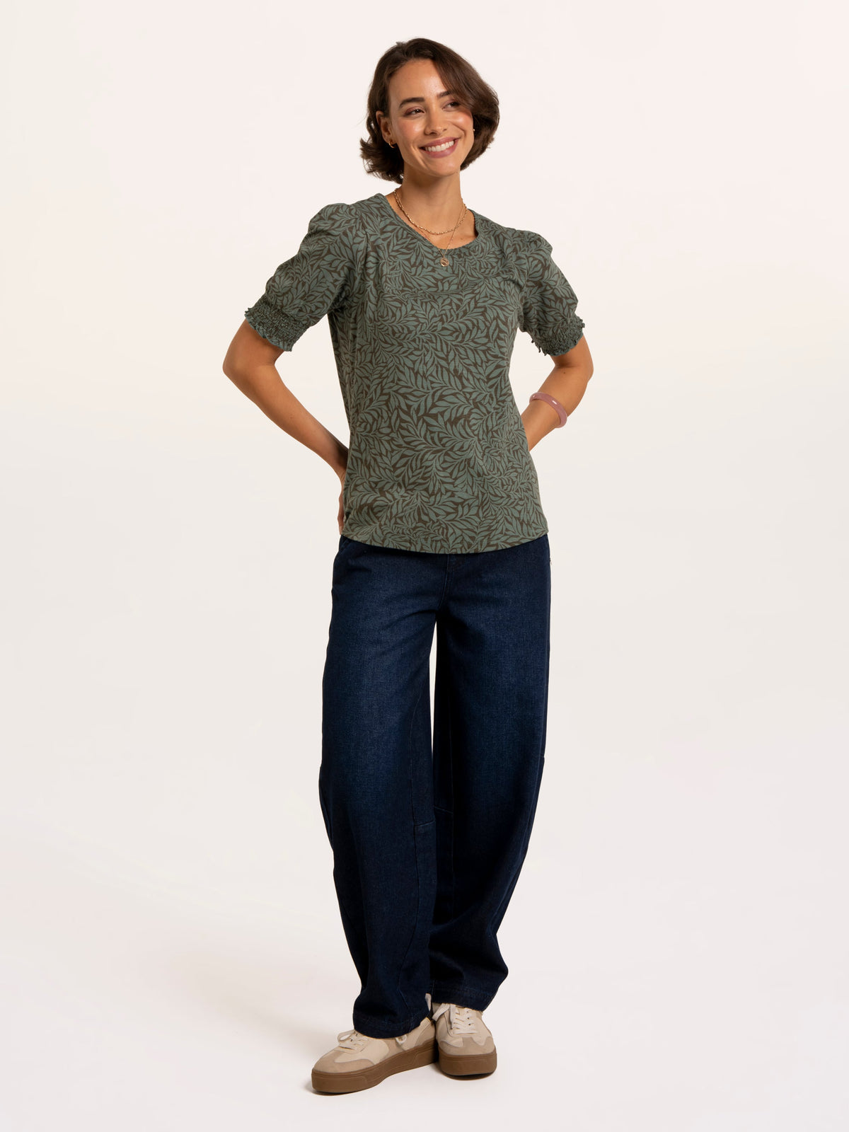 Barbe Printed Smocking Cuff Detail T-Shirt