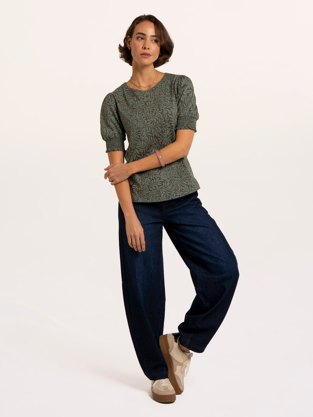 Barbe Printed Smocking Cuff Detail T-Shirt