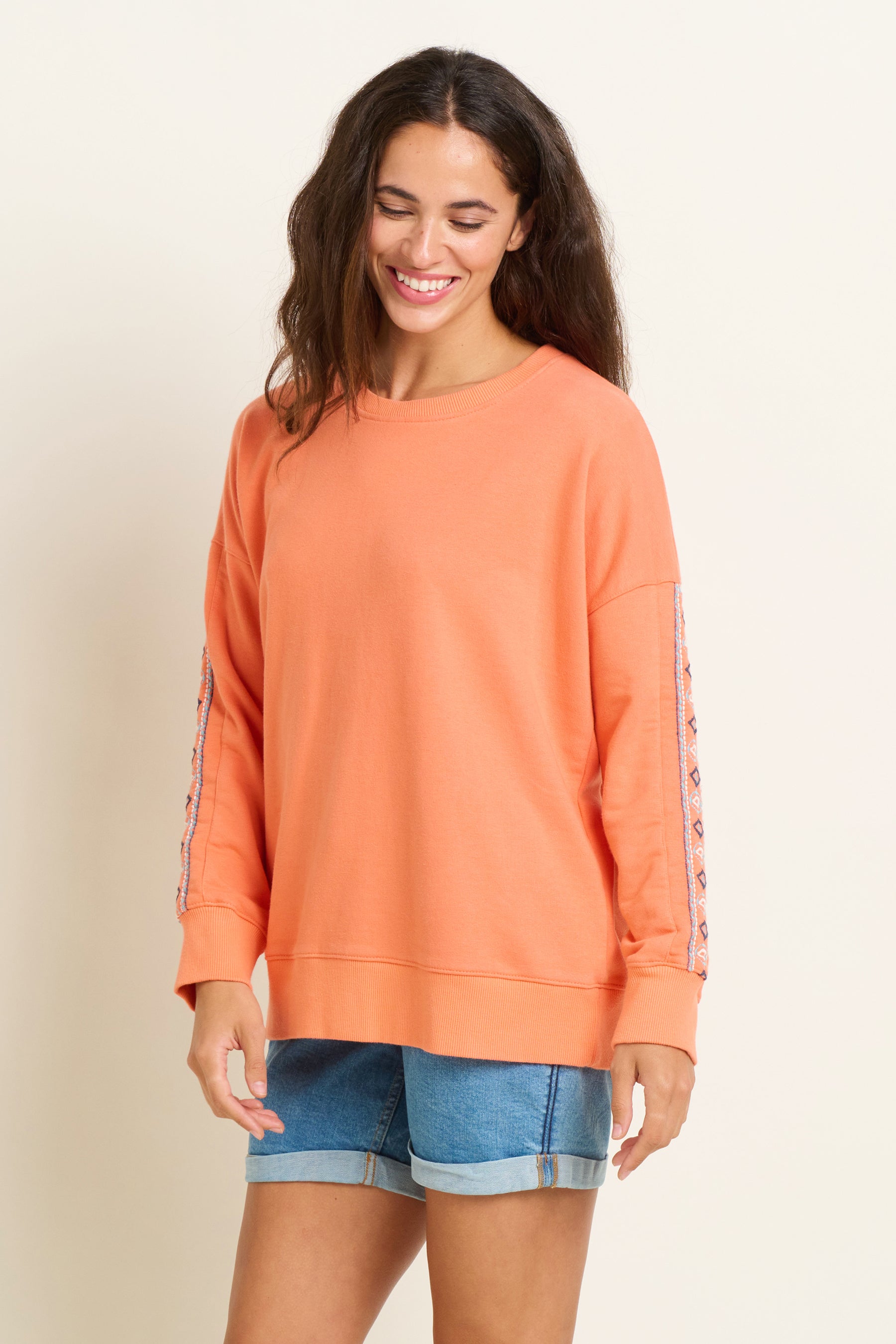 Women's Orange Embroidered Crew Neck Sweat | Brakeburn