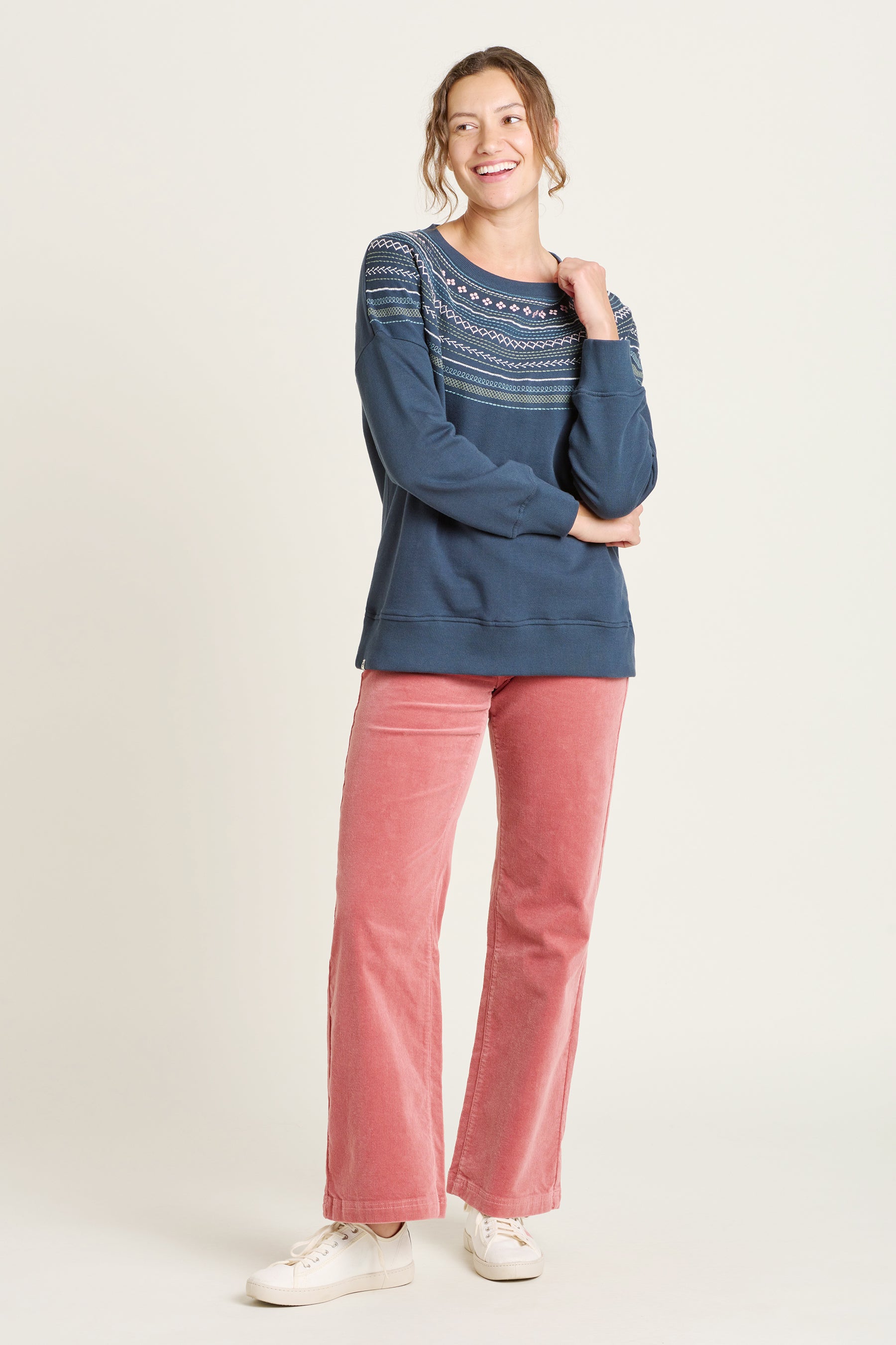 Embroidered Neckline Crew Neck Sweatshirt
