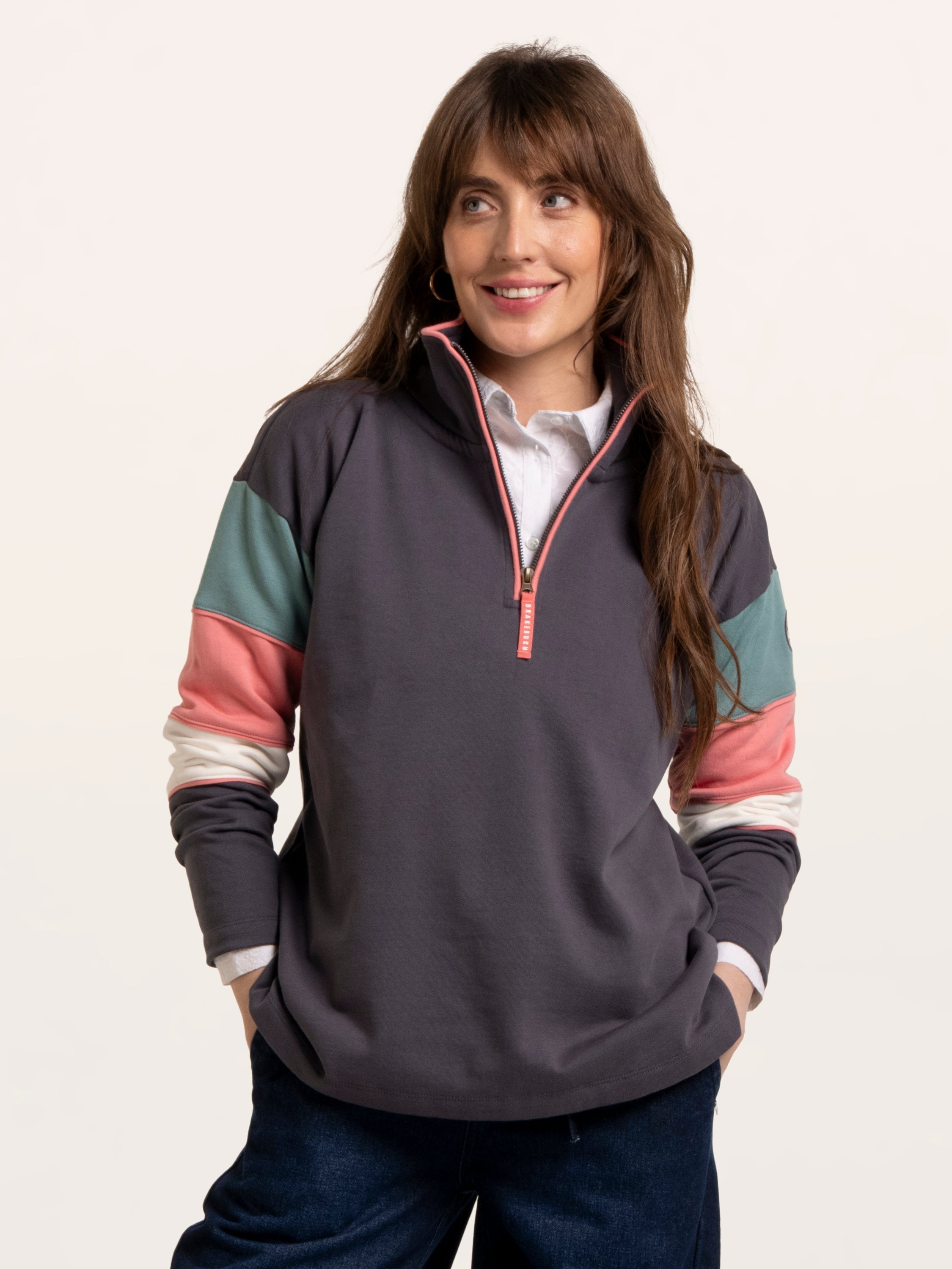 Wilverley Colour Block Sleeve 1/4 Zip Sweatshirt