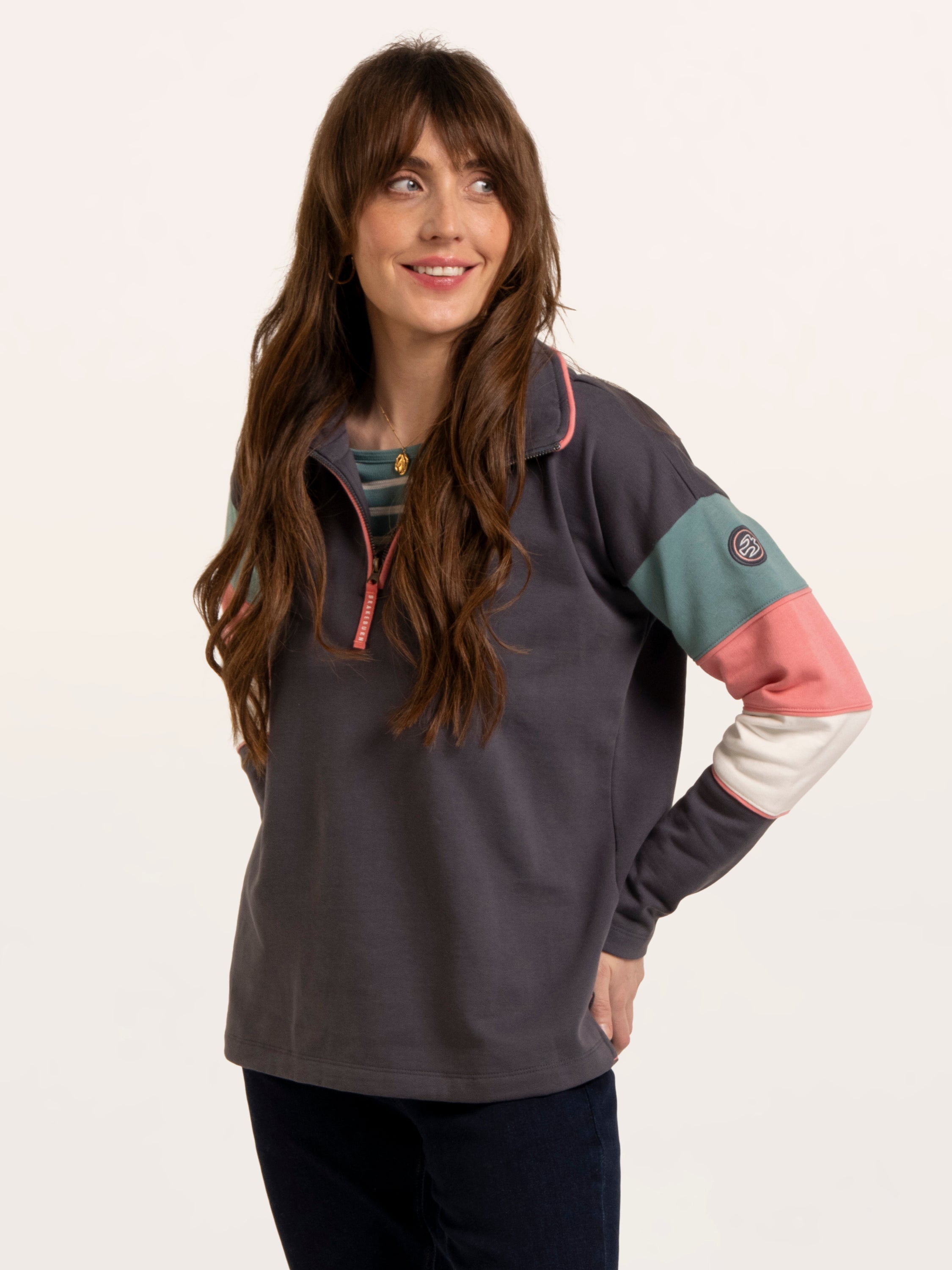 Wilverley Colour Block Sleeve 1/4 Zip Sweatshirt