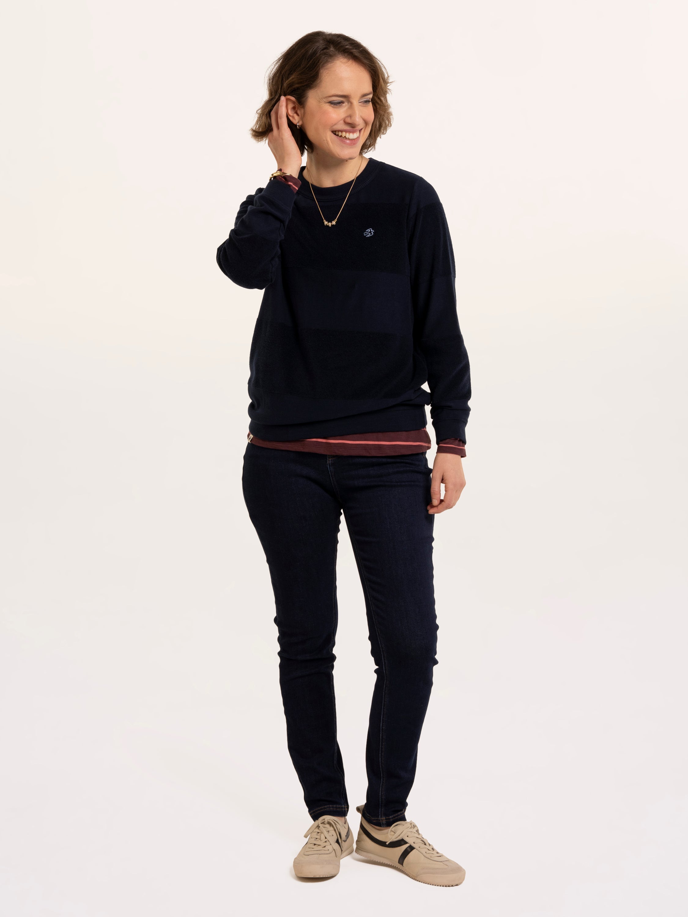 Lepe Textured Stripe Crew Neck Sweatshirt