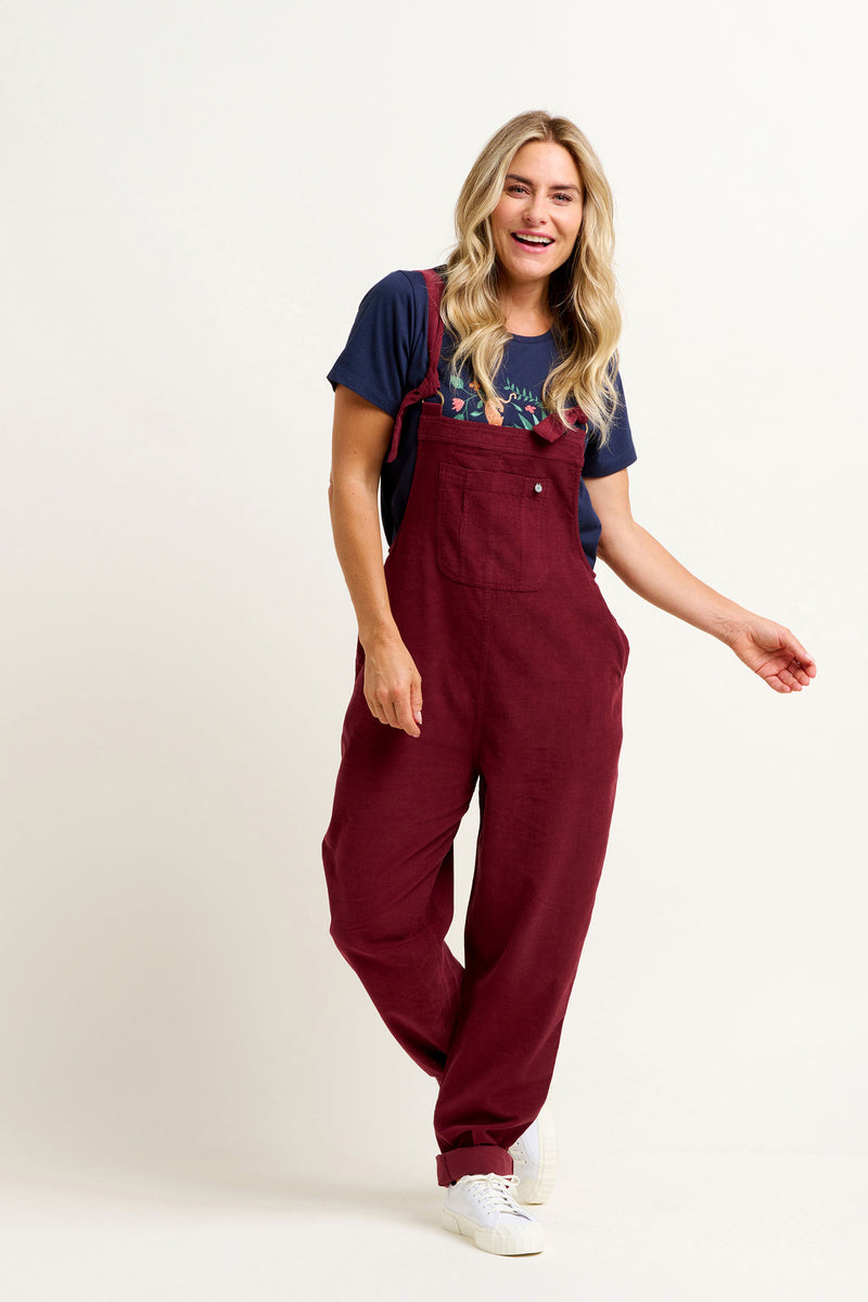 Burgundy Women's Niko Cord Dungarees