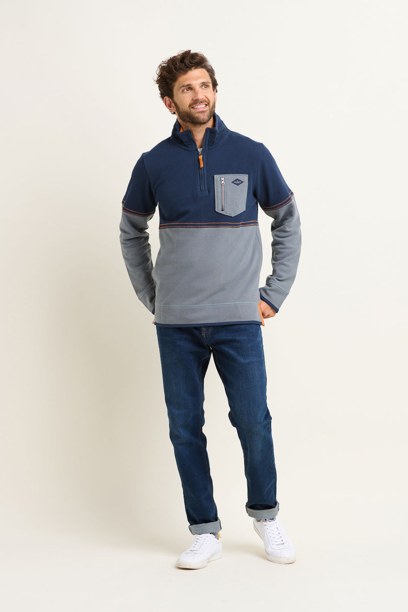 Blue Pique Quarter Zip Sweatshirt