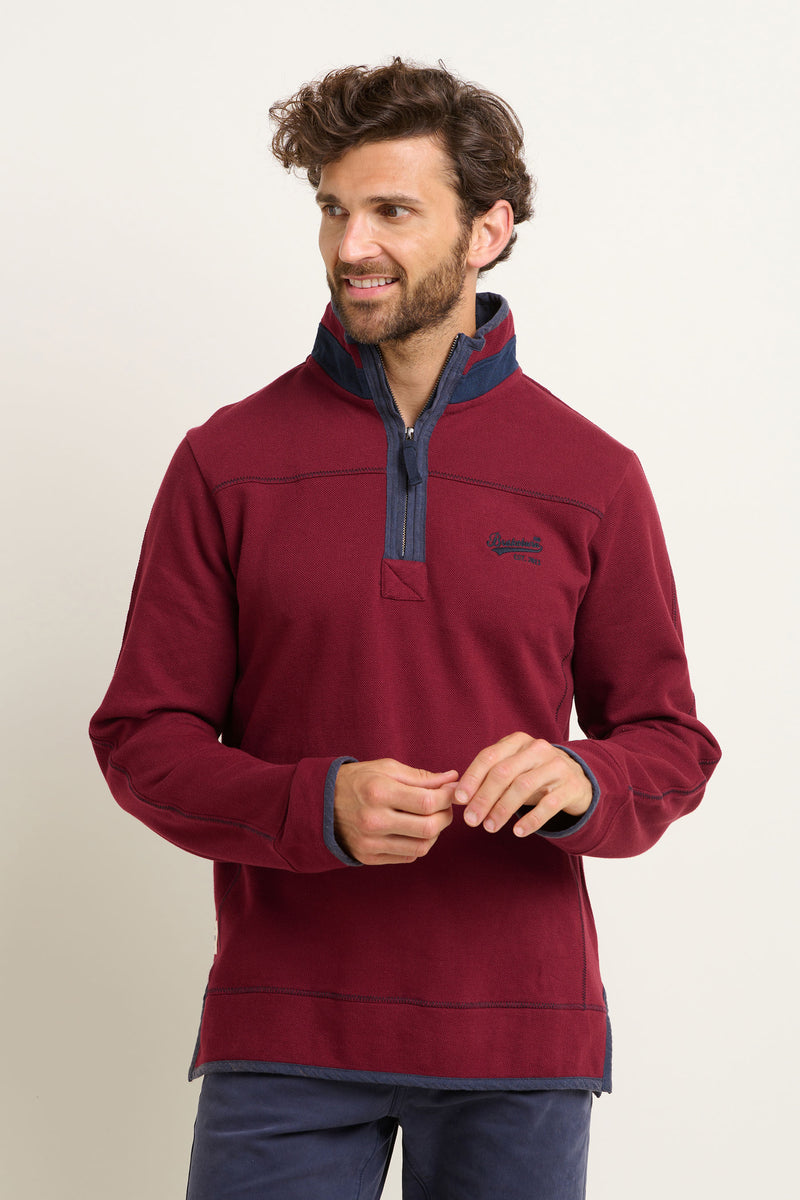 Burgundy Pique Quarter Zip Sweatshirt