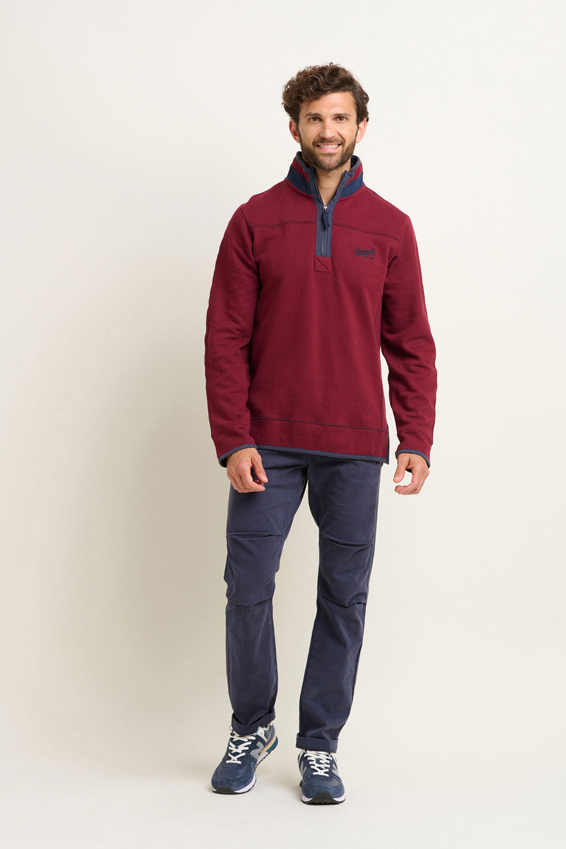 Burgundy Pique Quarter Zip Sweatshirt