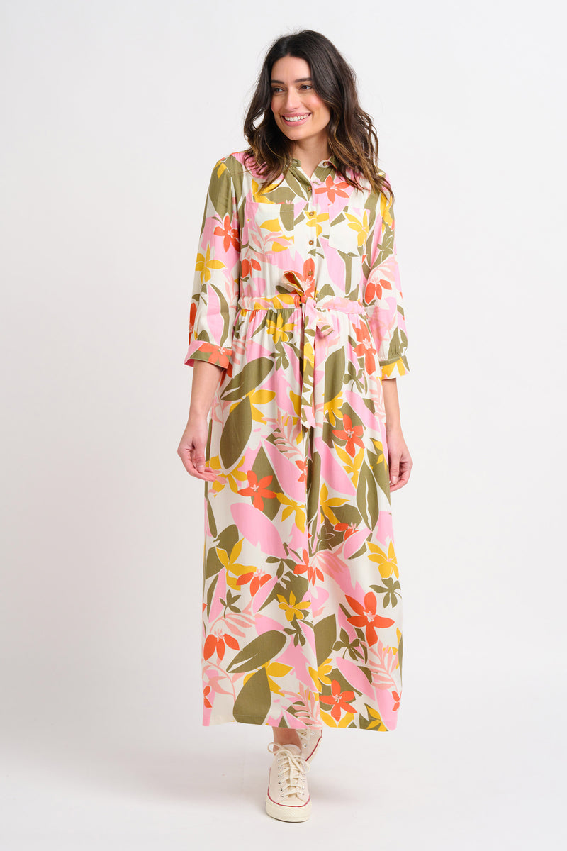 Multicolour Tropical Palm Shirt Dress | Brakeburn