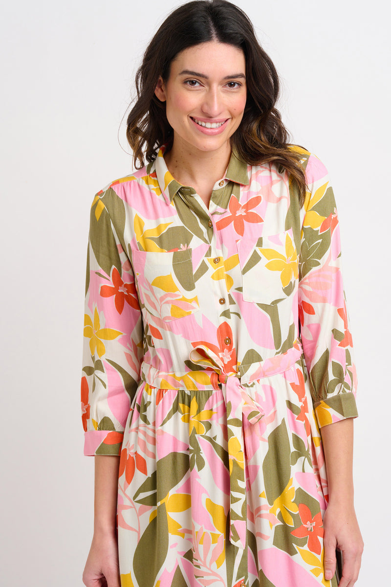 Multicolour Tropical Palm Shirt Dress | Brakeburn