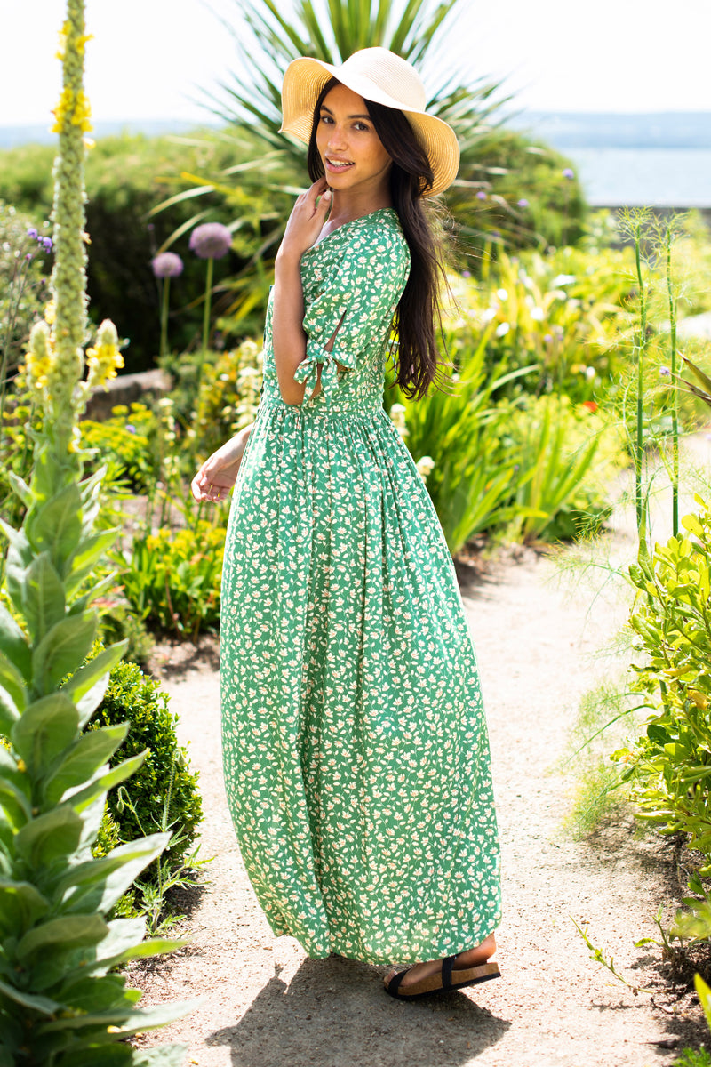 Spring Garden Pintuck Maxi Dress