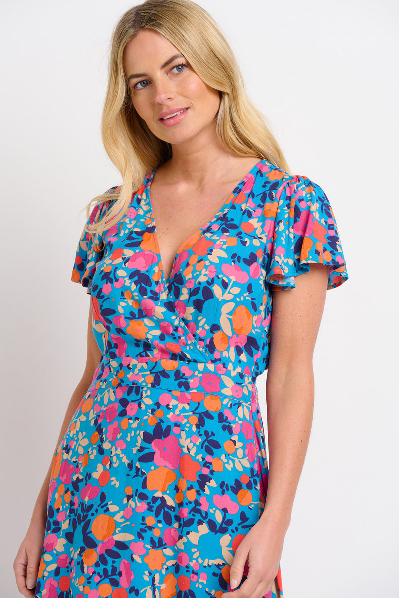 Multicolour Bloom Floral Wrap Summer Dress | Brakeburn