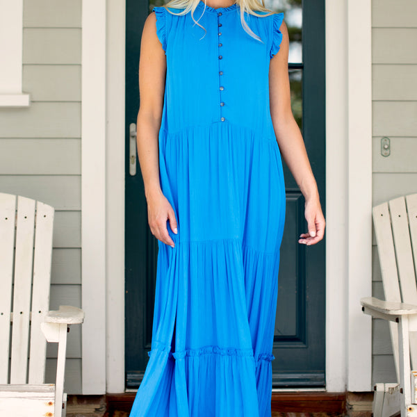 Blue tiered maxi dress discount