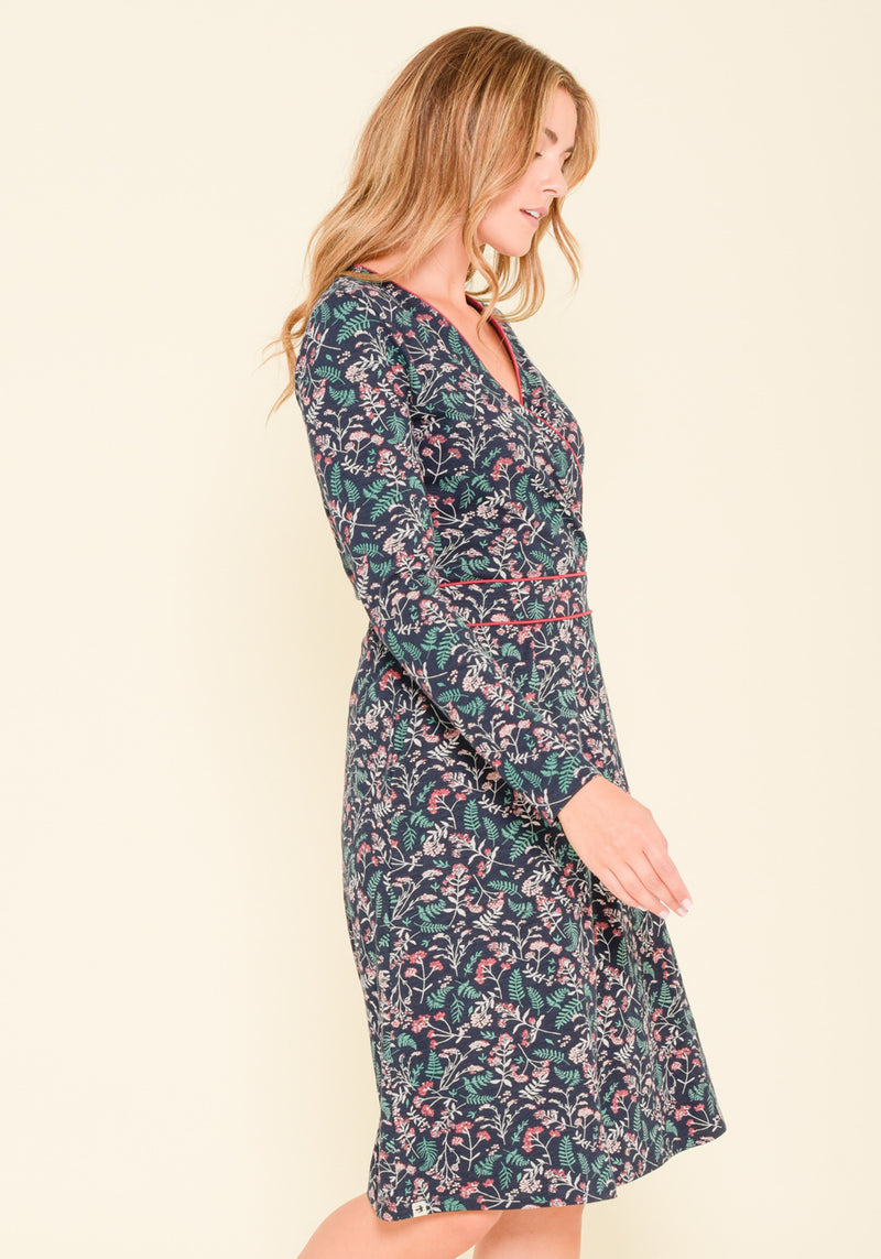 Winter Botanical Wrap Dress