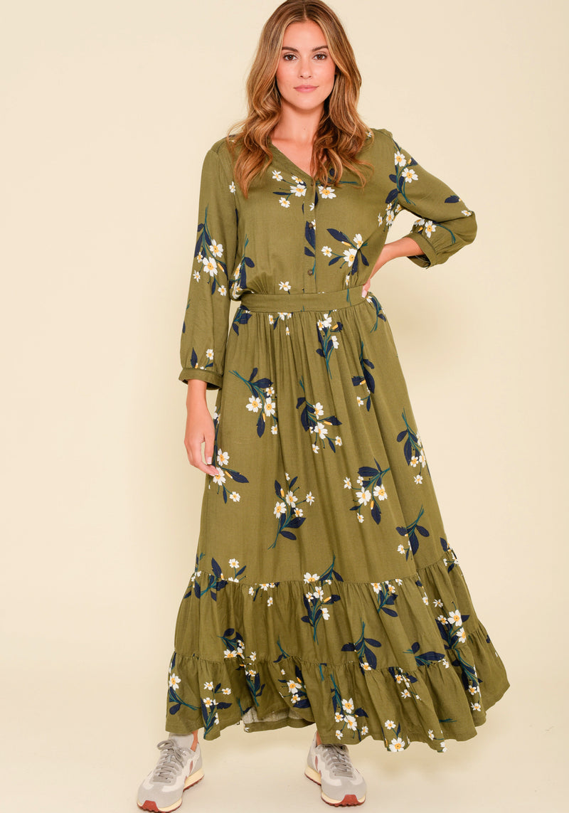 Primrose Olive Maxi Shirt Dress