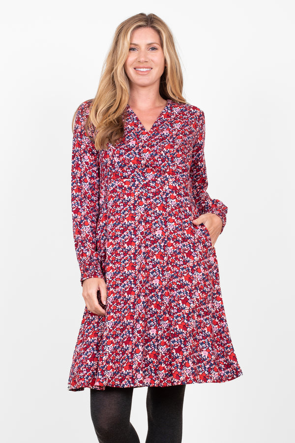 Mixed Berry Floral Wrap Dress