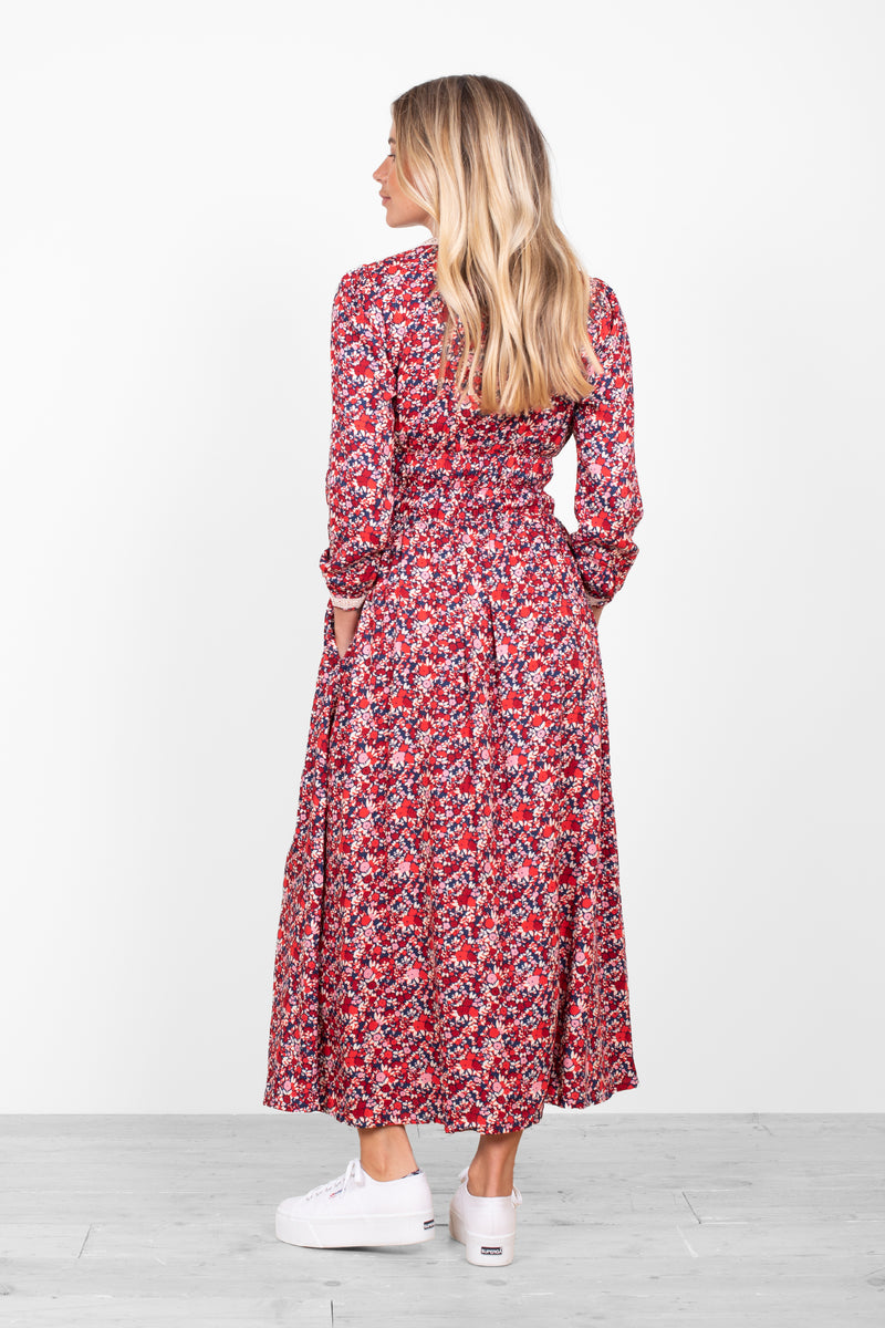 Mixed Berry Floral Midaxi Dress
