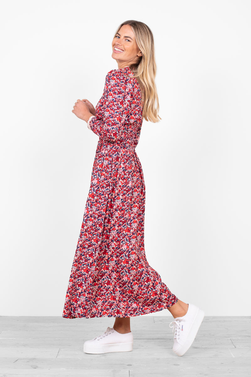 Mixed Berry Floral Midaxi Dress