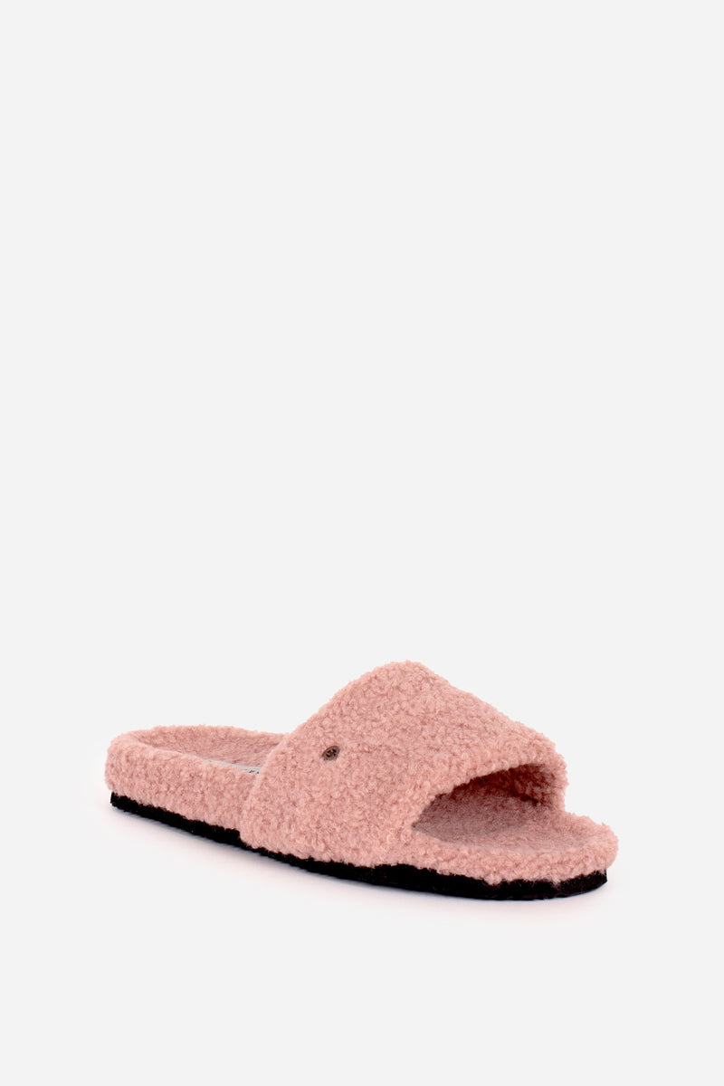 Women's Pink Borg Slider Slippers | Brakeburn