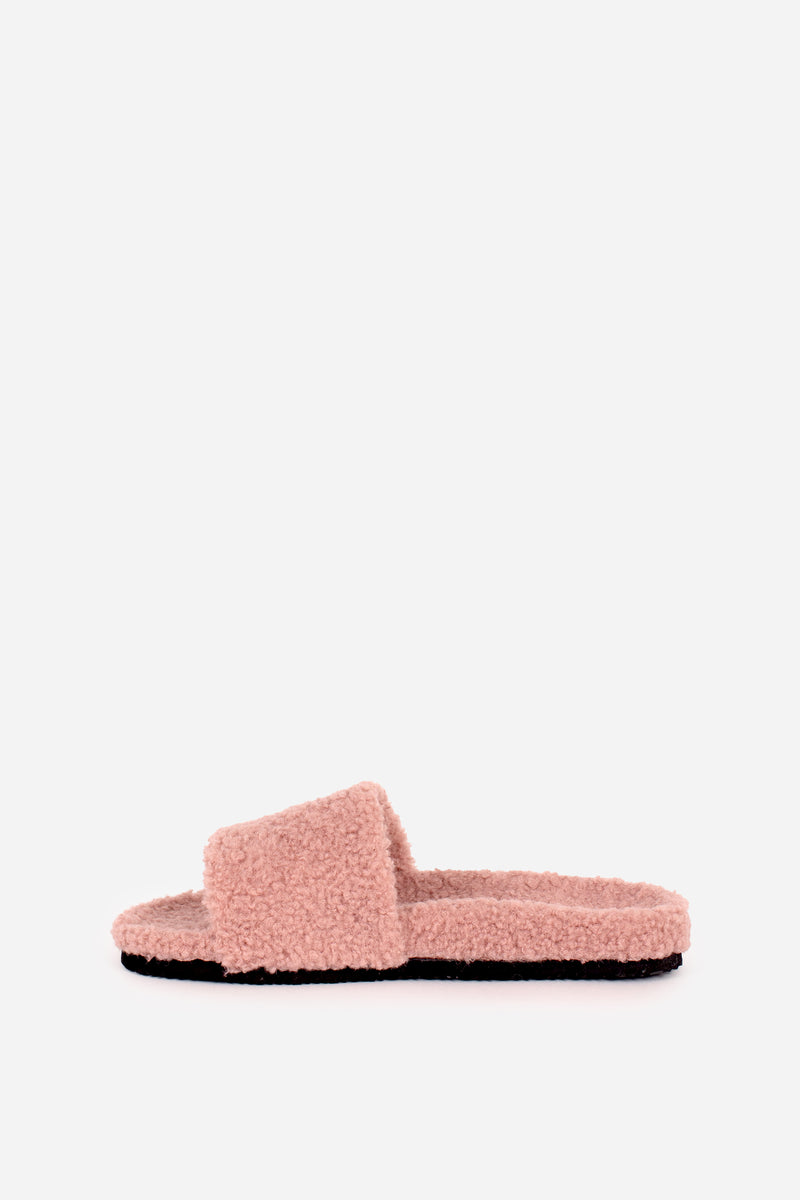 Women's Pink Borg Slider Slippers | Brakeburn